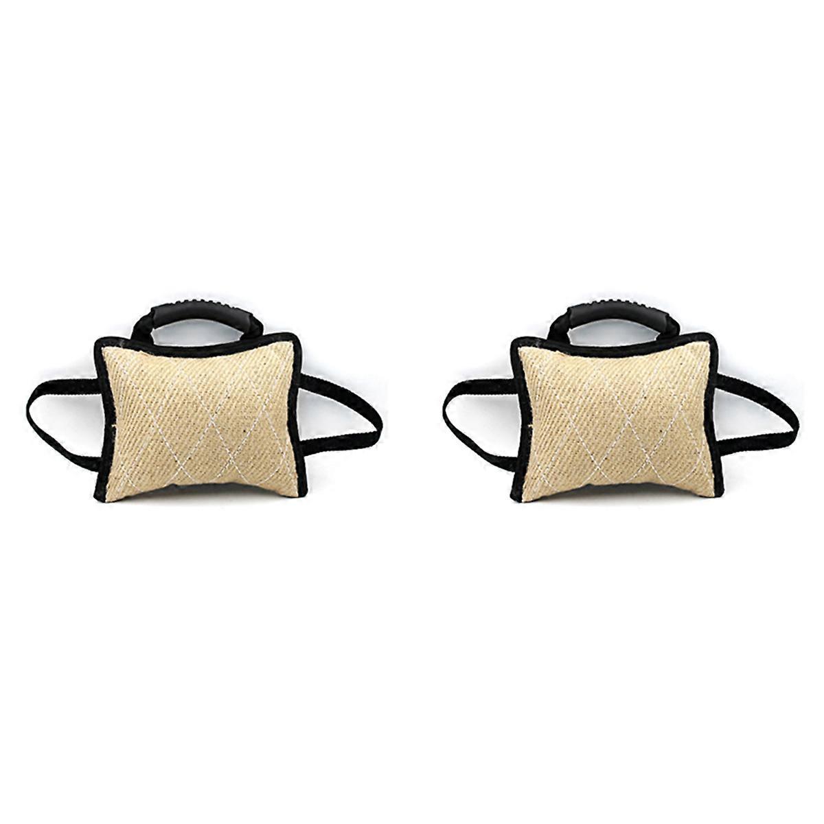 2X Dog Training Bite Tug Toy with 3 Handles Linen Bite Pillow