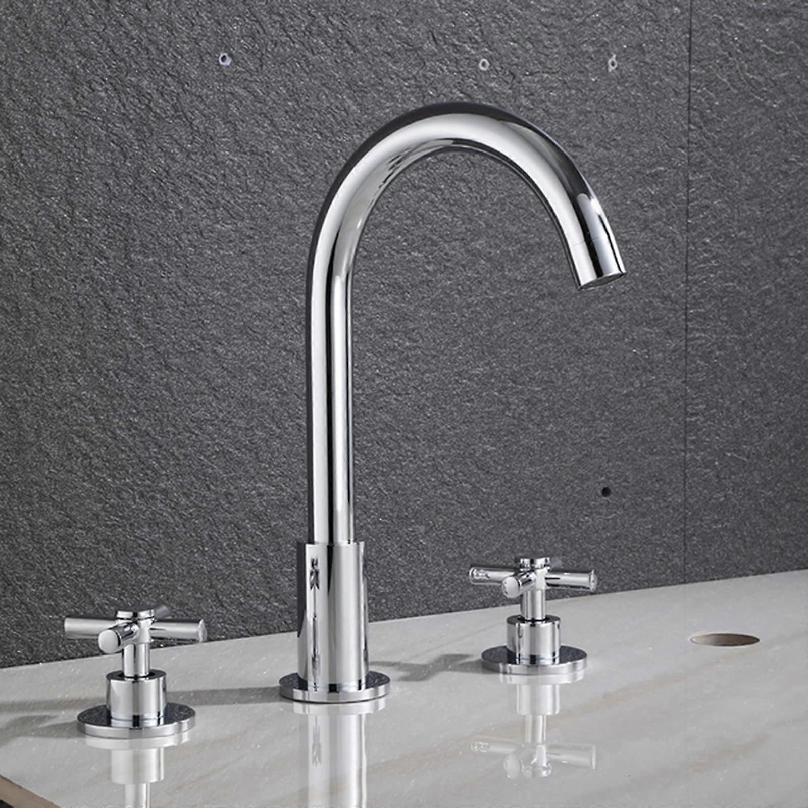 Bath Shower Mixer Tap 3Hole 360 Degree Rotatable Spout Cross Handle For Easy Operation Hot And Cold Water Chrome Finish
