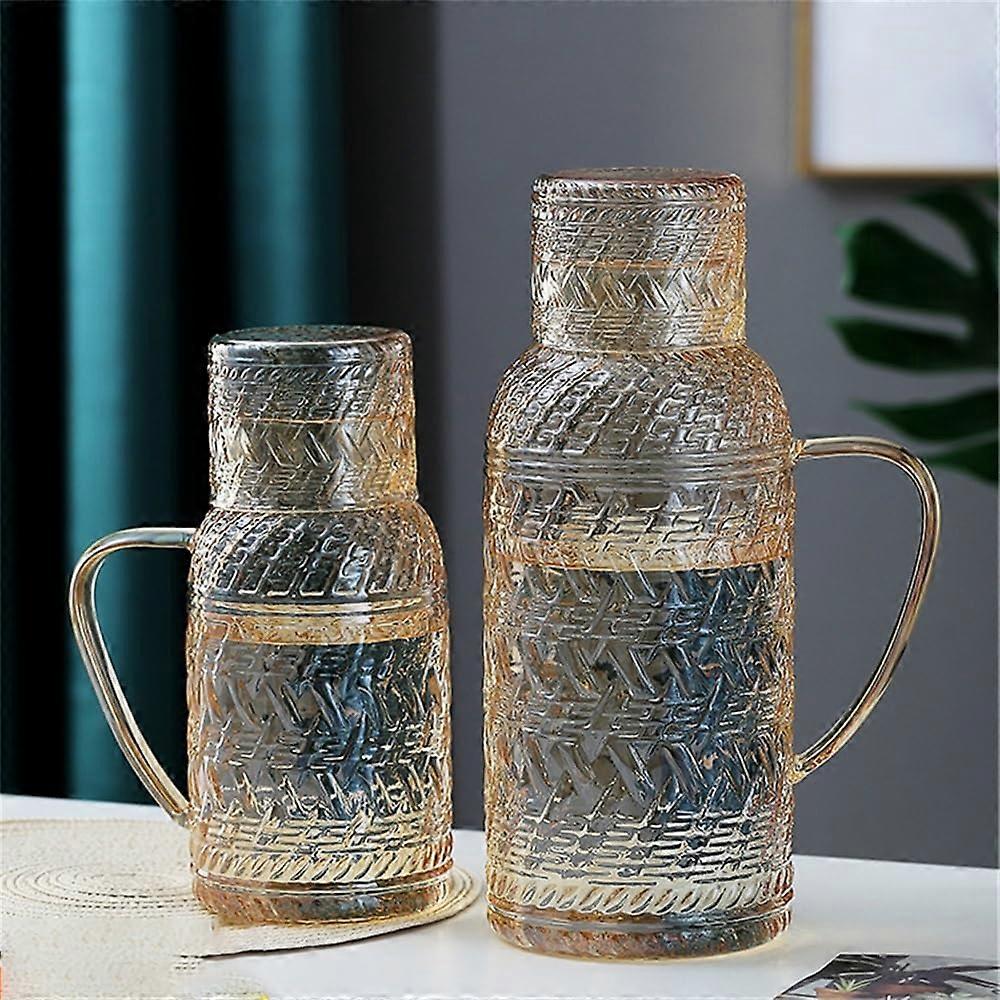 Iced Tea Pitcher 2.2L Glass Water Jug With Lid Retro Design High-Temperature Resistant Cold/Hot Water Carafe Yellow