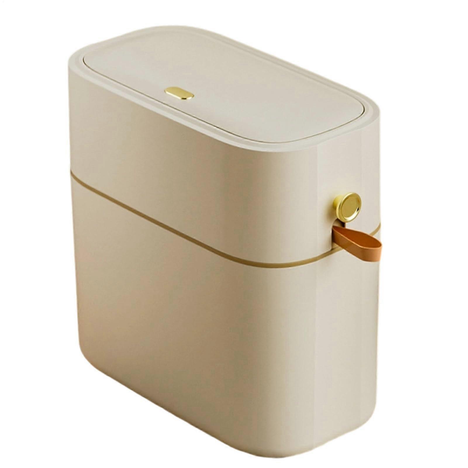 8L Automatic Trash Bin, Slim Bathroom Trash Can With Lid, Space-Saving Drawstring Waste Bin for Kitchen, Dorm, and Indoor Use - Beige Yellow