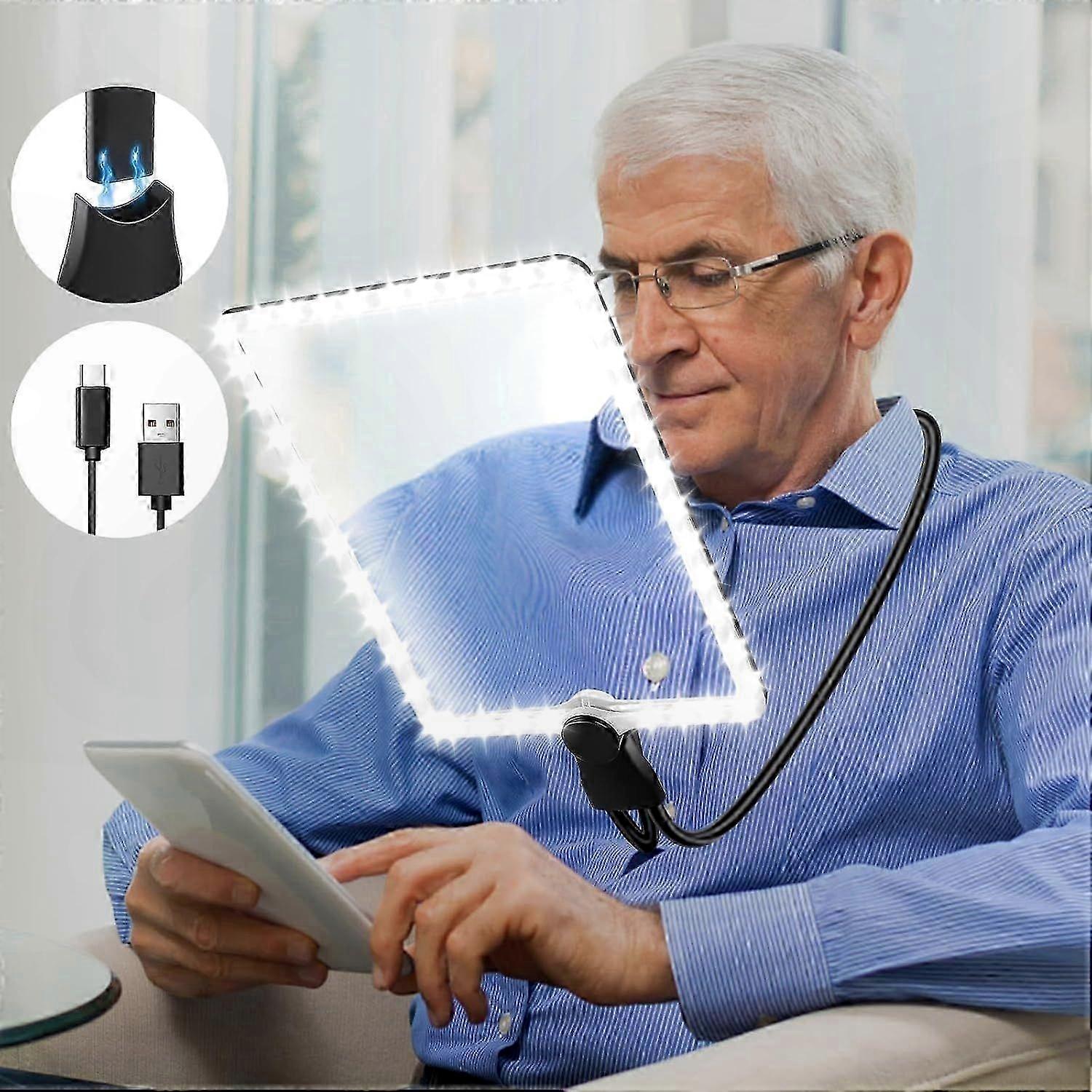 Rechargeable LED Magnifier Lamp with 5X Glass Lens and Flexible Neck for Crafts, Reading, and Precision Tasks