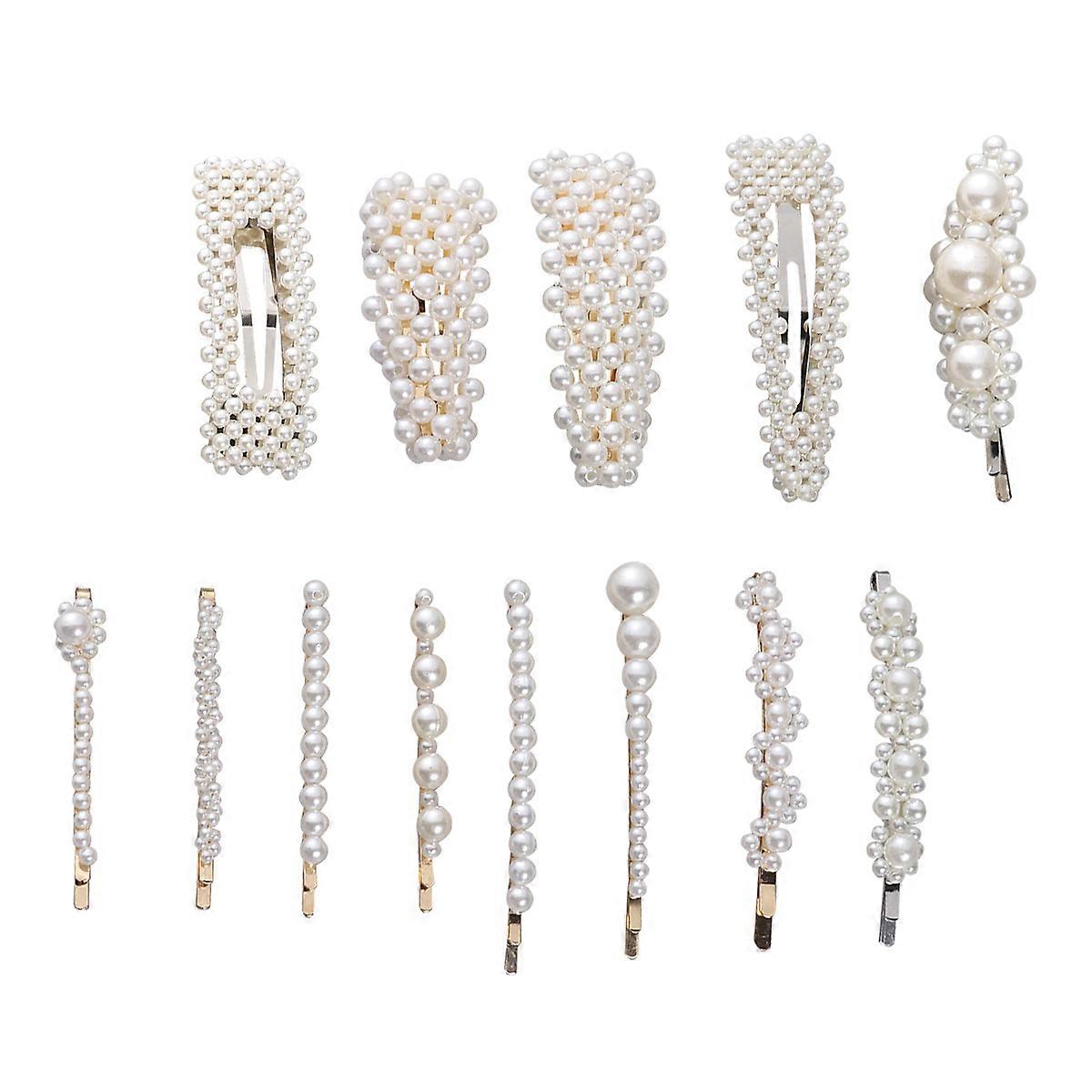 Hairpin Set of 13pcs White Alloy Clips for Girls Decor Use Fits Most Occasions
