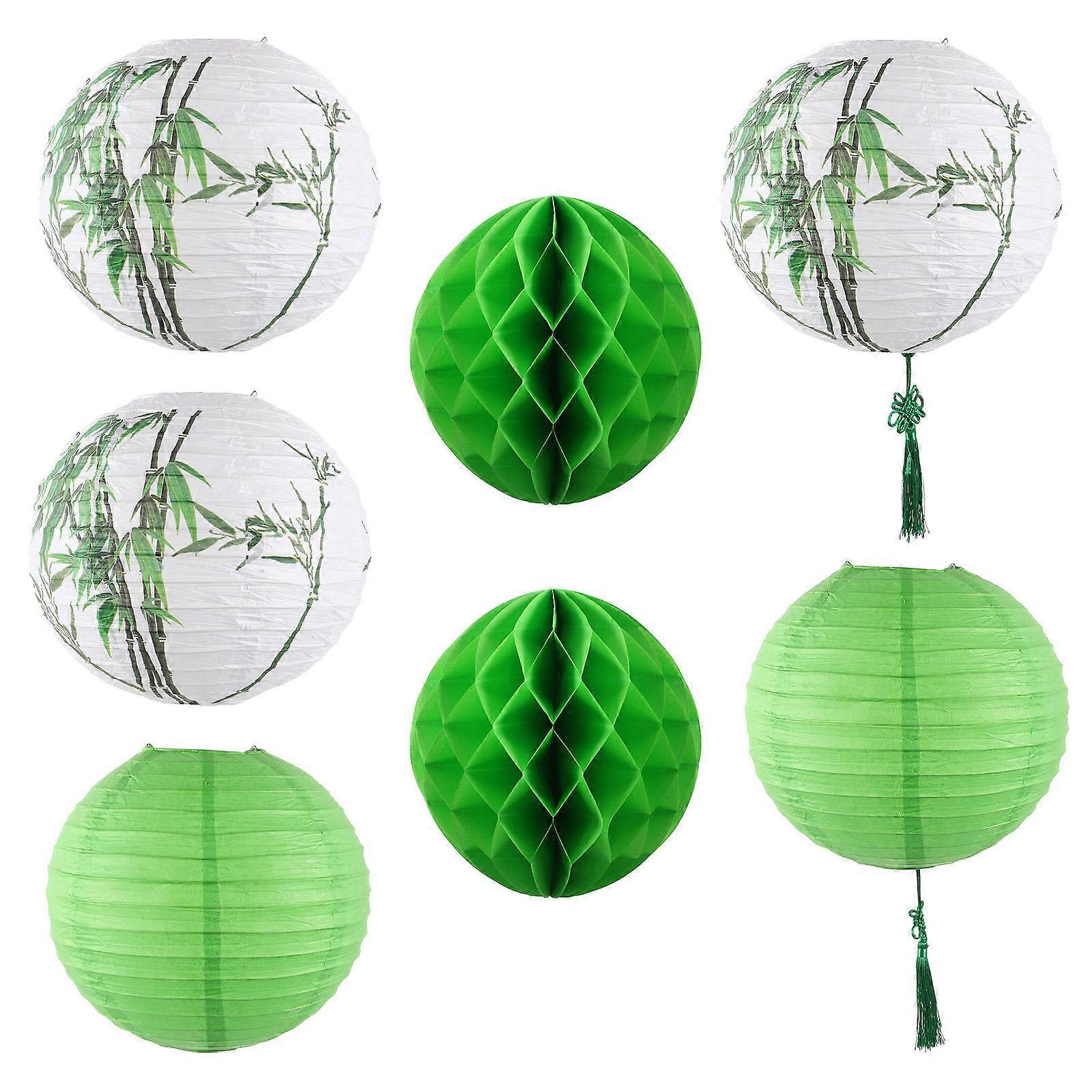 Decorative Japanese Restaurant Lantern Green Round Paper for Indoor Use 1 Set
