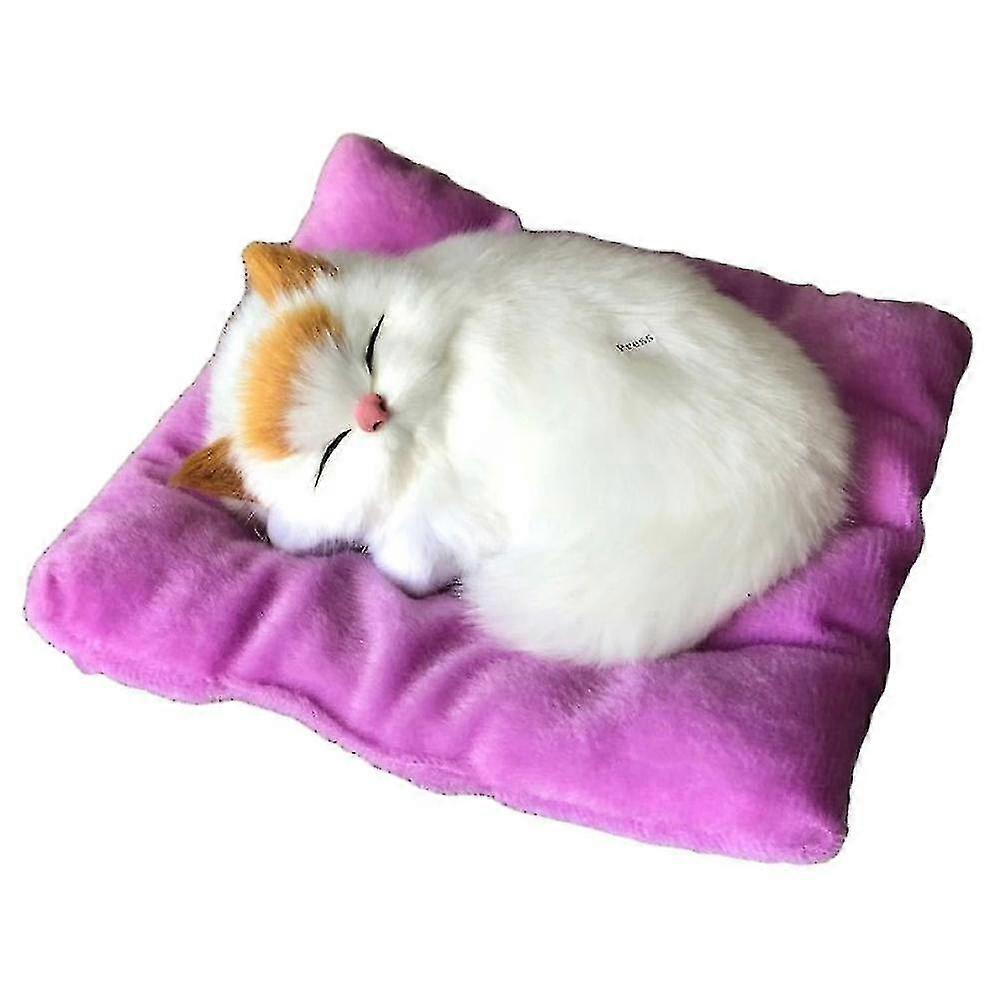 Kid Realistic Mew Sound Cat Sleeping in Nest Activated Carbon Plush Toy Car Decor（Yellow Ears)