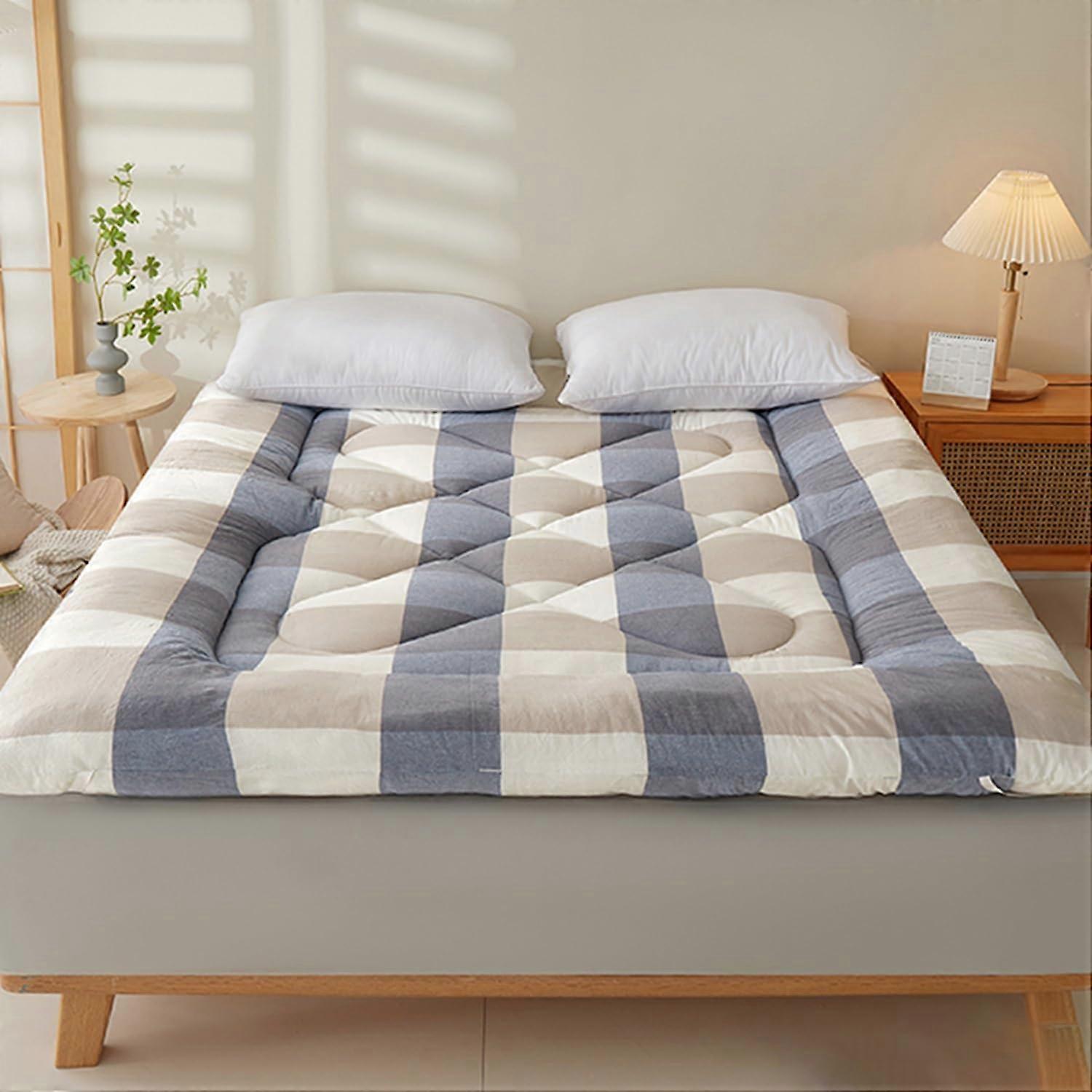 Japanese Floor Mattress Futon 200x220cm, Soft Portable Sleeping Pad with Blue Floral Design for Student Dorms