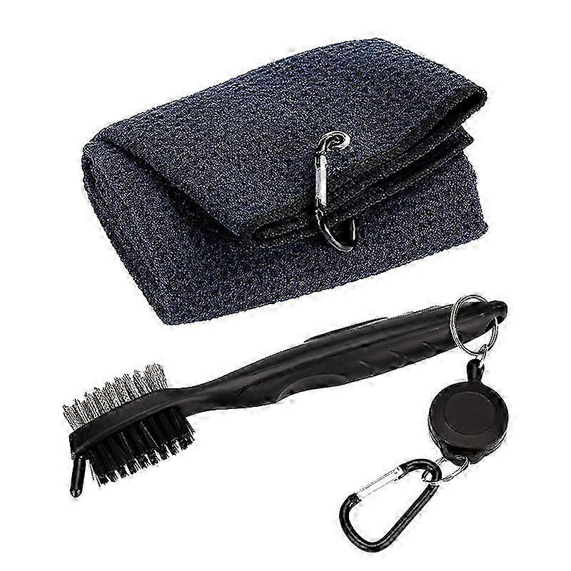 2025 Waffle Pattern Tri-fold Golf Towel | Brush Tool Kit with Club Groove Cleaner, Retractable Extension Cord and Clip