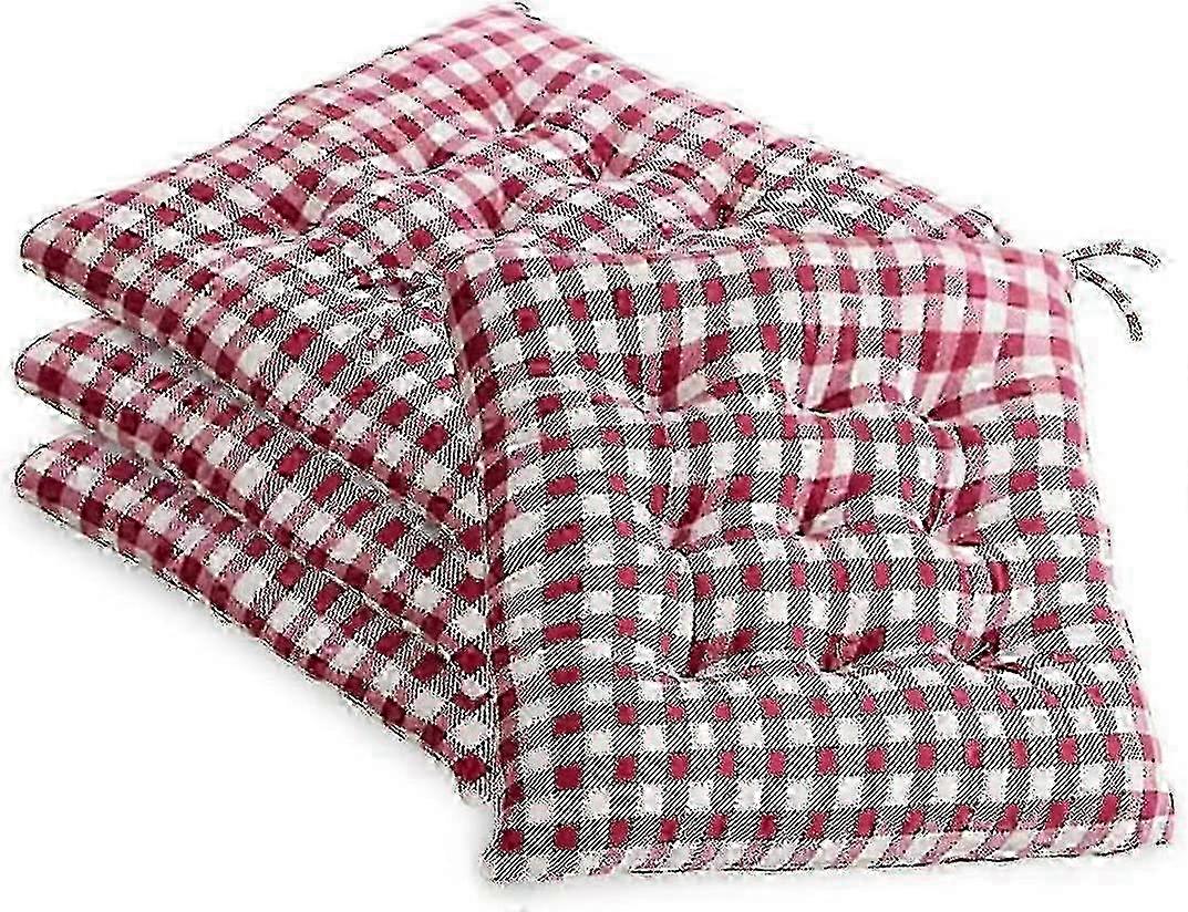 Set di 4 cuscini morbidi e comodi per sedia, cuscini quadrati scozzesi 16x16 con lacci per cucina, sala da pranzo, giardino