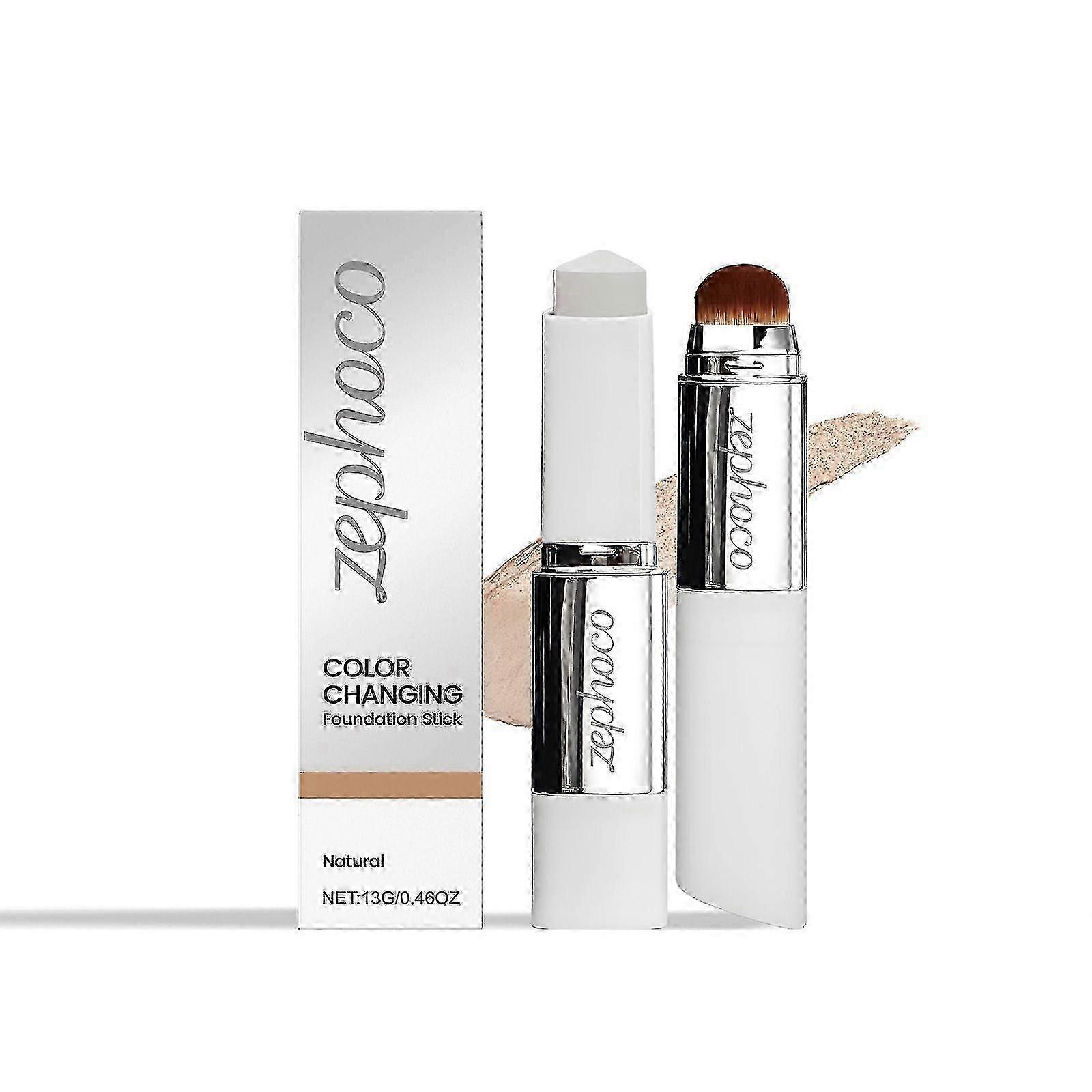 Cover Cream Stick - Color-Changing Foundation Stick with Brush- Medium to Full Coverage Dewy Finish Base Makeup - Dual-Ended with Detachable Brush