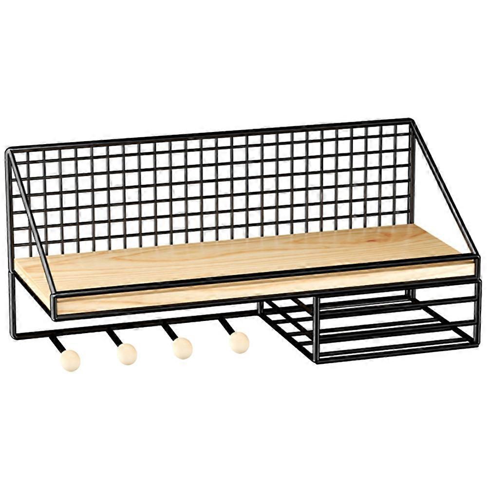 Iron Wood Wall Floating Shelf with Hook for Storage Use Home Organizer