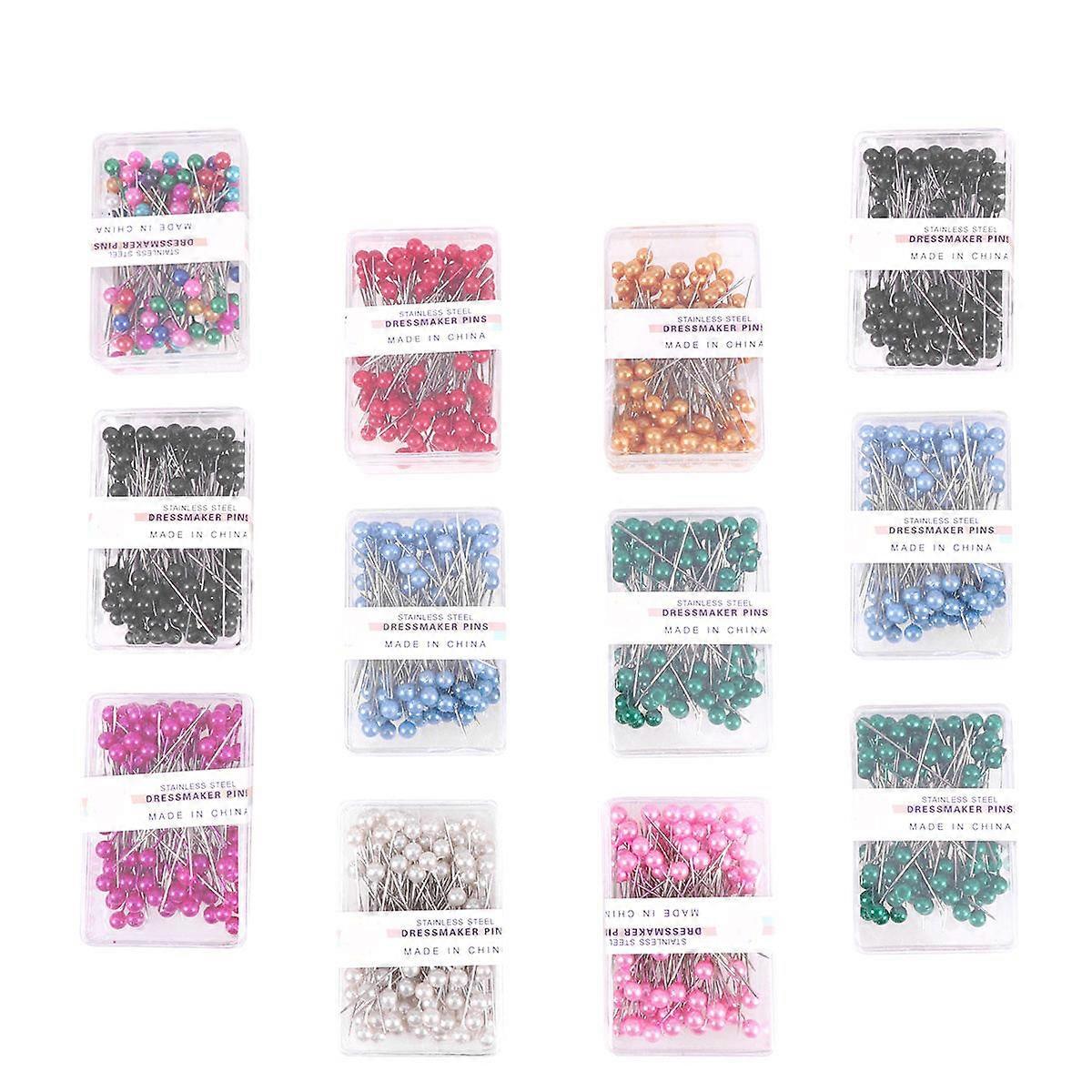 Multi-Color Beaded Head Pin Dressmaker Pins for Holding Use 12 Box