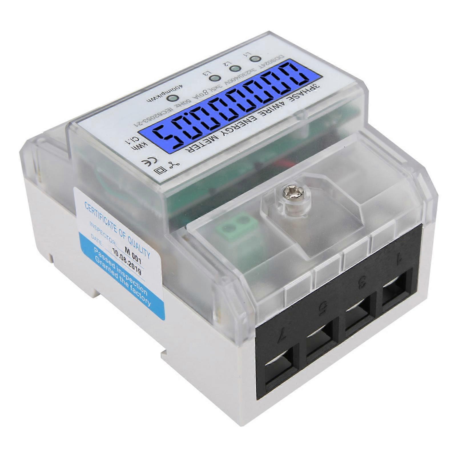 DDS024T 3 Phase 4P 380V Energy Meter 100A LCD DIN Rail 10x7.6x6.5mm