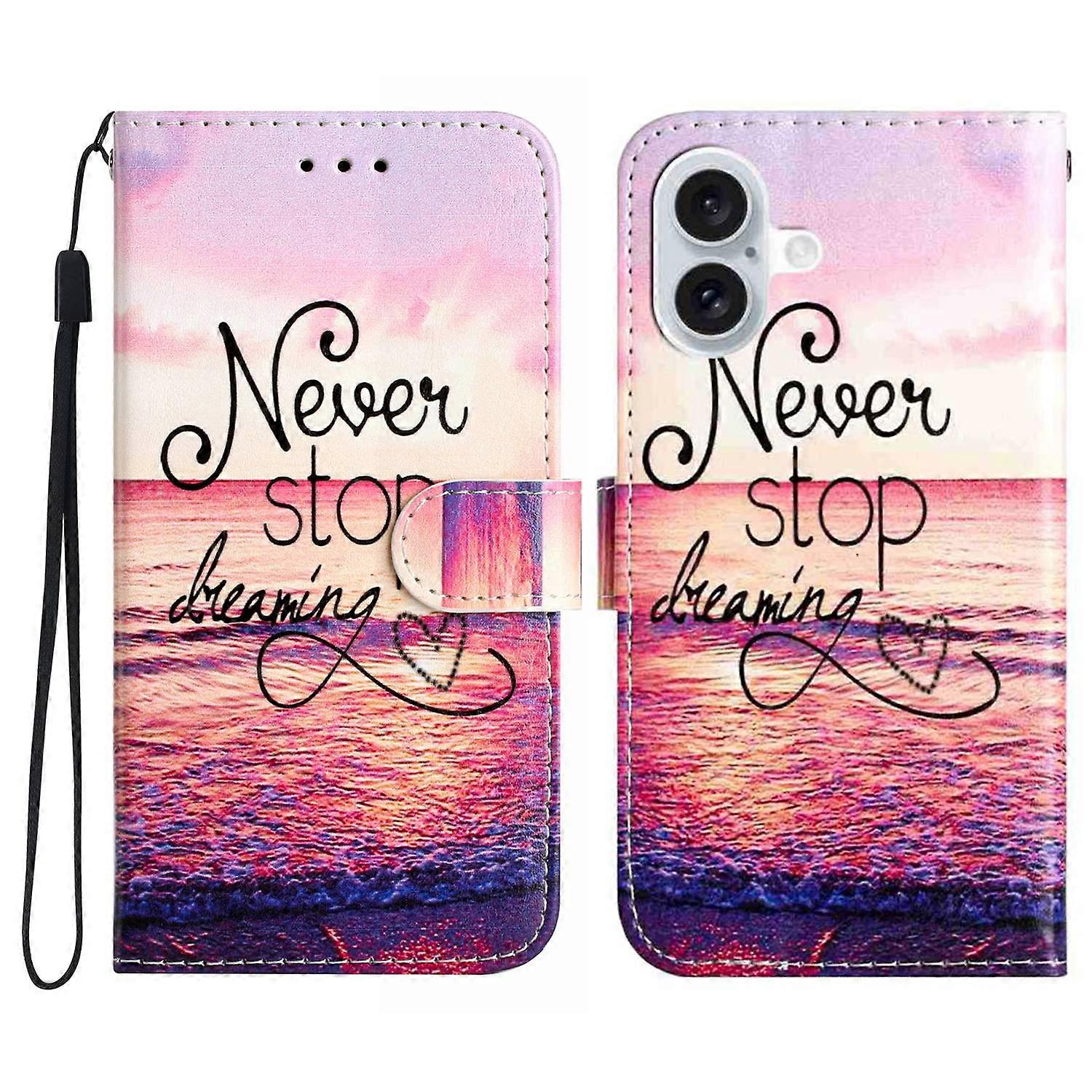 For iPhone 17 Wallet Case Printed Pattern Design Leather Phone Cover - Never Stop Dreaming