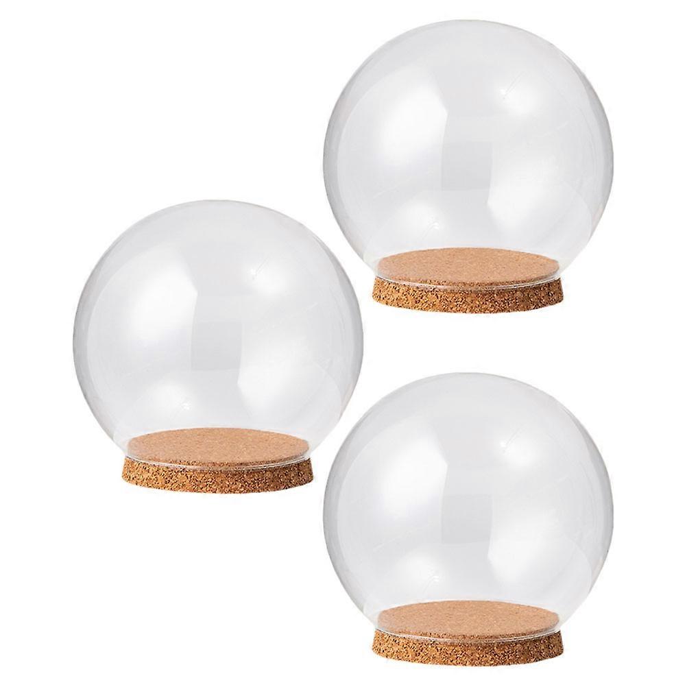 Glass Dome Display Case Decorative Containers Crafts Flower Storage Wood Transparent Showcase Protection 3Pcs