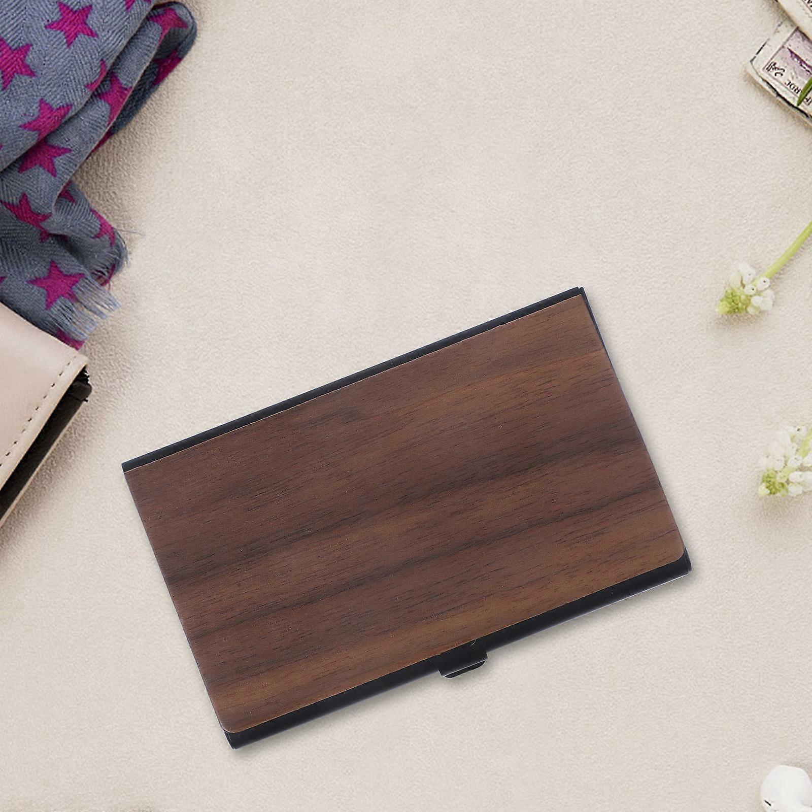 Business Card Holder Multi-Function Card Box for Office 3Pcs Dark Brown