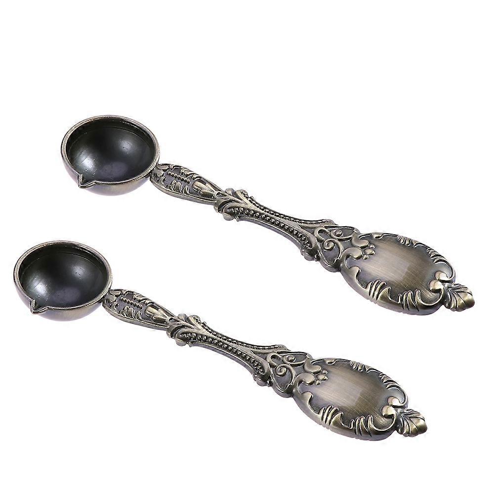 Sealing Wax Spoon Copper Carved Spoon for Sealing Wax 2Pcs Gold