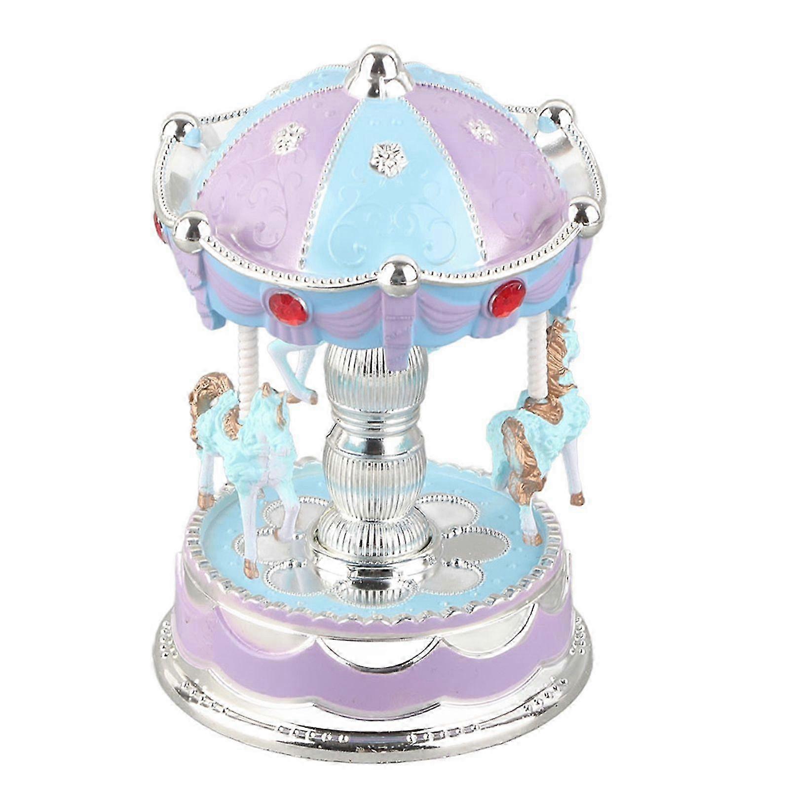 Novelty LED Merry GO Round Music Box Carousel Musical Box Desktop Ornament(Blue)