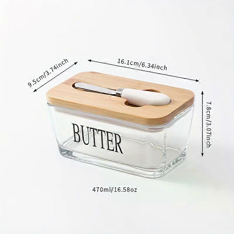 1Set Thickened Glass Butter Dish Set with Rosewood Lid And Bamboo Lid for Kitchen Butter Container Snack Cookie Storage