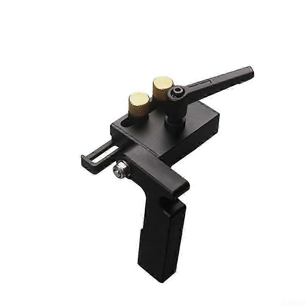 Miter rail stop, robust aluminum design for precise length limitation in woodworking tasks (left long).