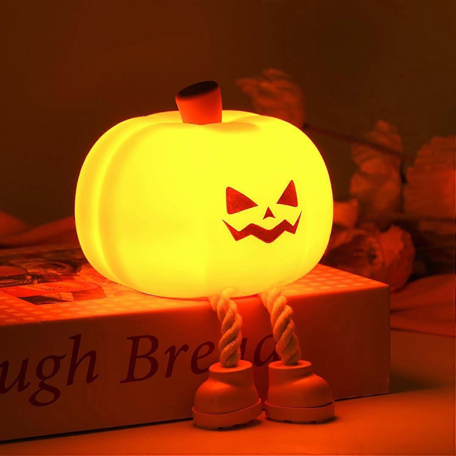 Pumpkin Night Light, Dylviw Cute Led Pumpkin Lamp With 3 Level Dimmable, Nursery Nightlight For Kids, Silicone Rechargeable Bedside Touch Lamp, Funny