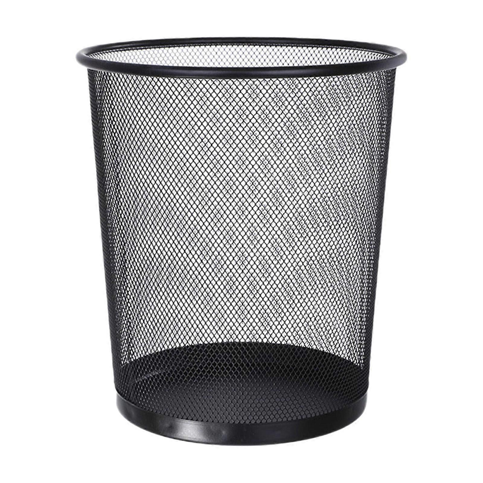 XIAOLE Round Waste Basket, 11" High Lightweight Wire Mesh Metal Trash Can, Black Garbage Bin for Home Office School