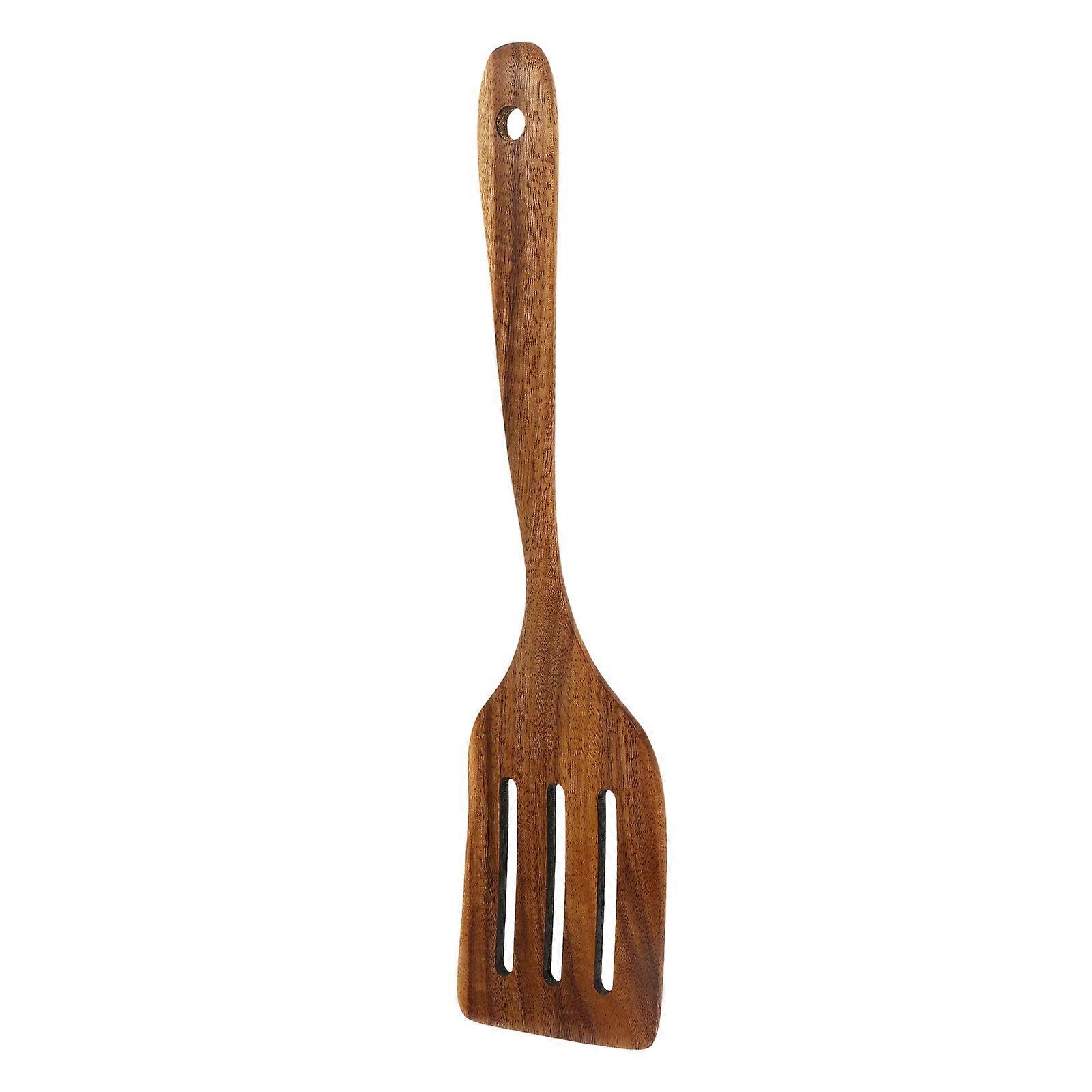 Slotted Turner 5Pcs Wooden Spatula For Kitchen Utensil With Long Handle In Brown Color Suitable For Stir-frying And Indoor Cooking