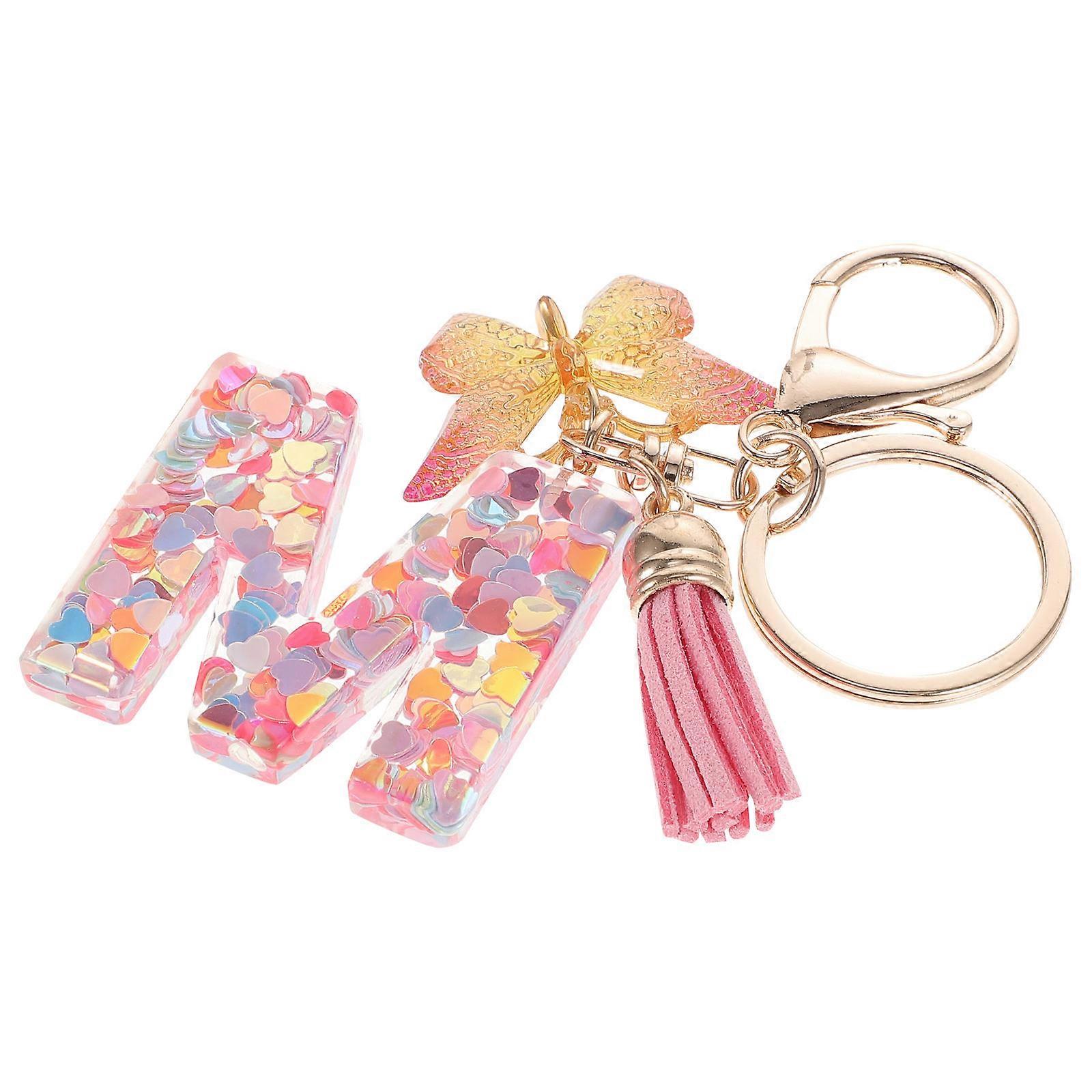 Bag Charm Letter Keychain for Decoration 2Pcs Sequins Butterflies Key Ring