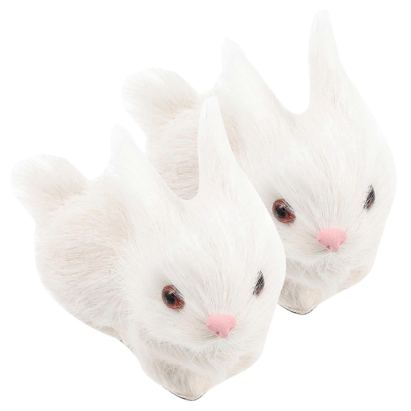 Simulation Rabbit Fake Rabbit Decors for Home Use 2Pcs White Plastic