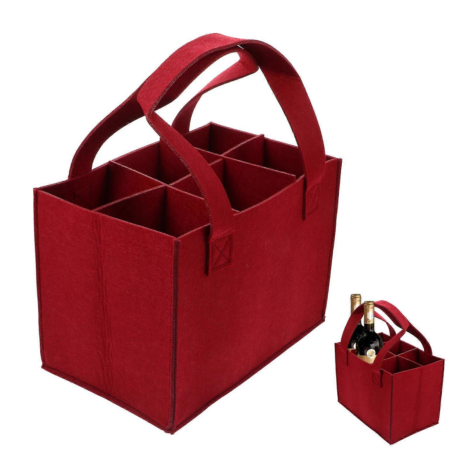 Red Felt Tote Bag for Picnic 2Pcs Carrier Pouch