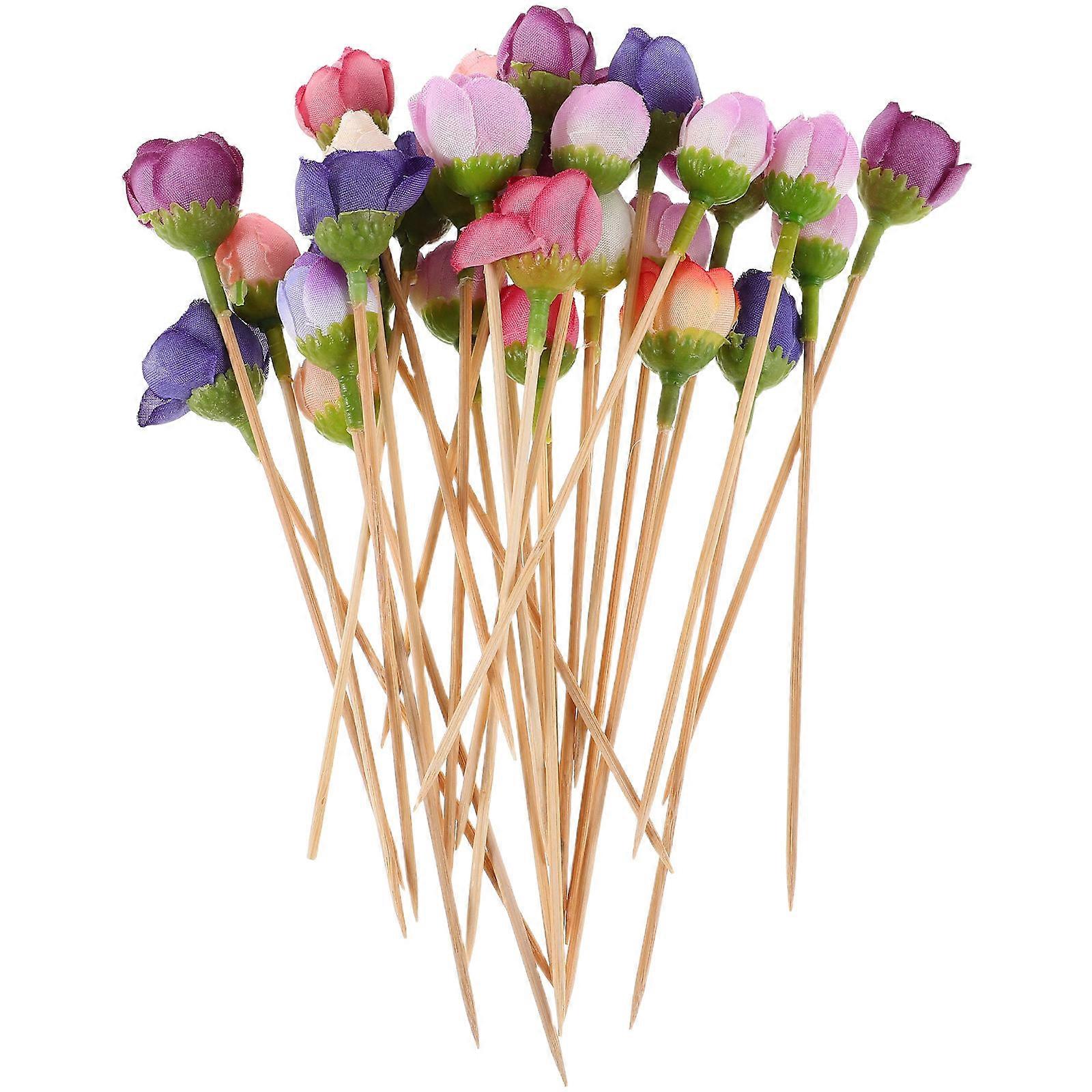 Cocktail Picks Rose Flower Fruit Toothpicks for Wedding 60Pcs