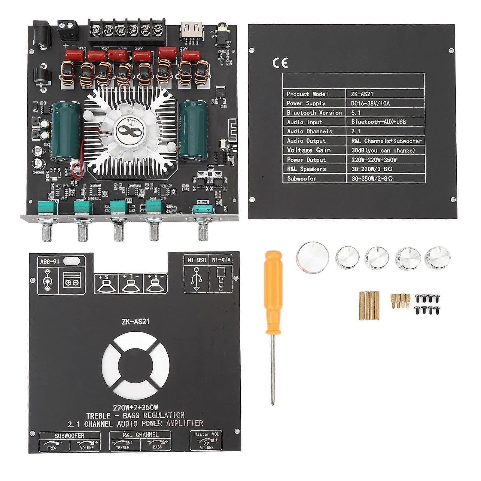 2.1 Channel Bluetooth Power Amplifier Board 220Wx2 350W Treble and Bass TPA3255 Chip Digital Amplifier Board Module with APP Control for DIY Speakers