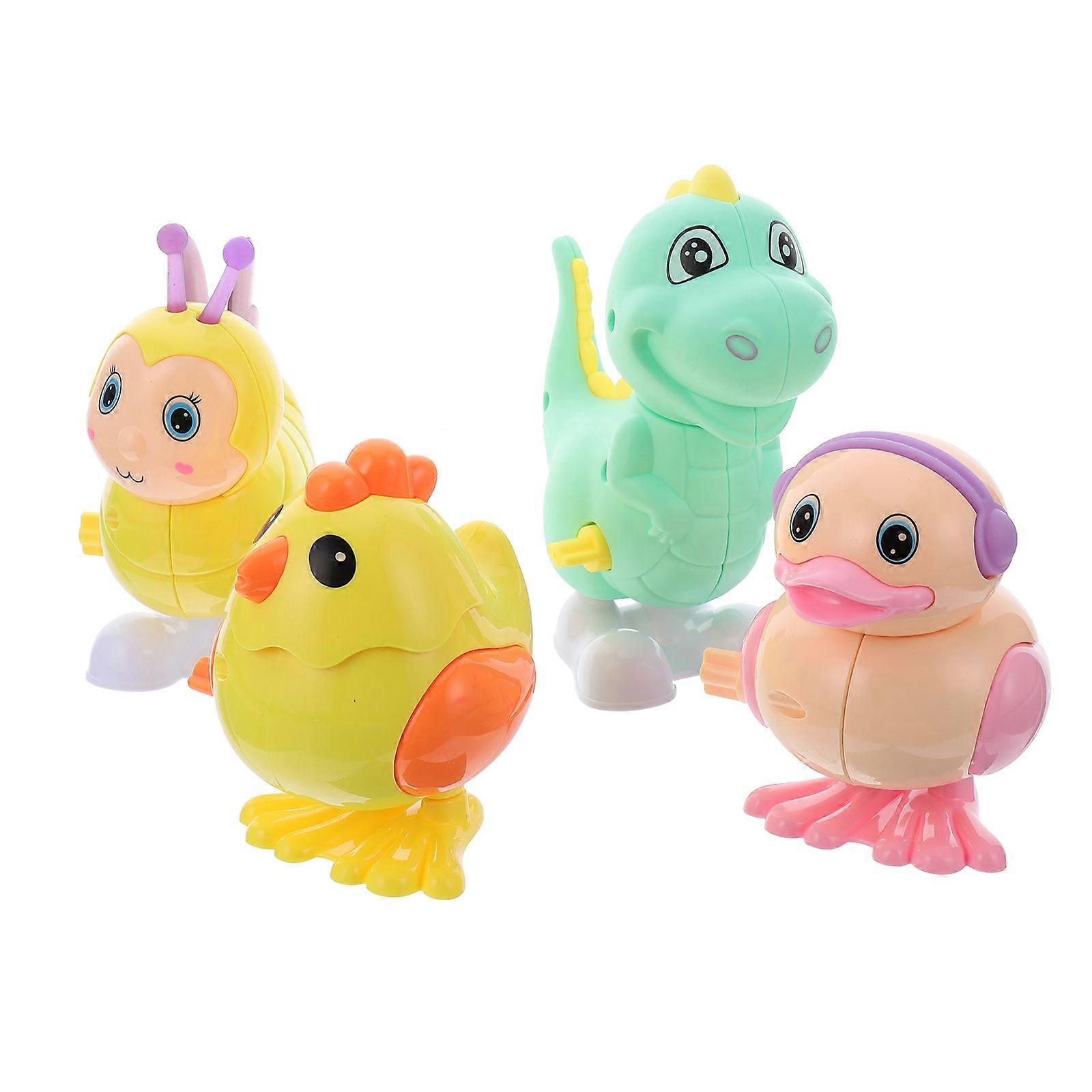 Animal Clockwork Toy for Kids Playing 4Pcs Assorted Color Plastic Wind-Up Playthings