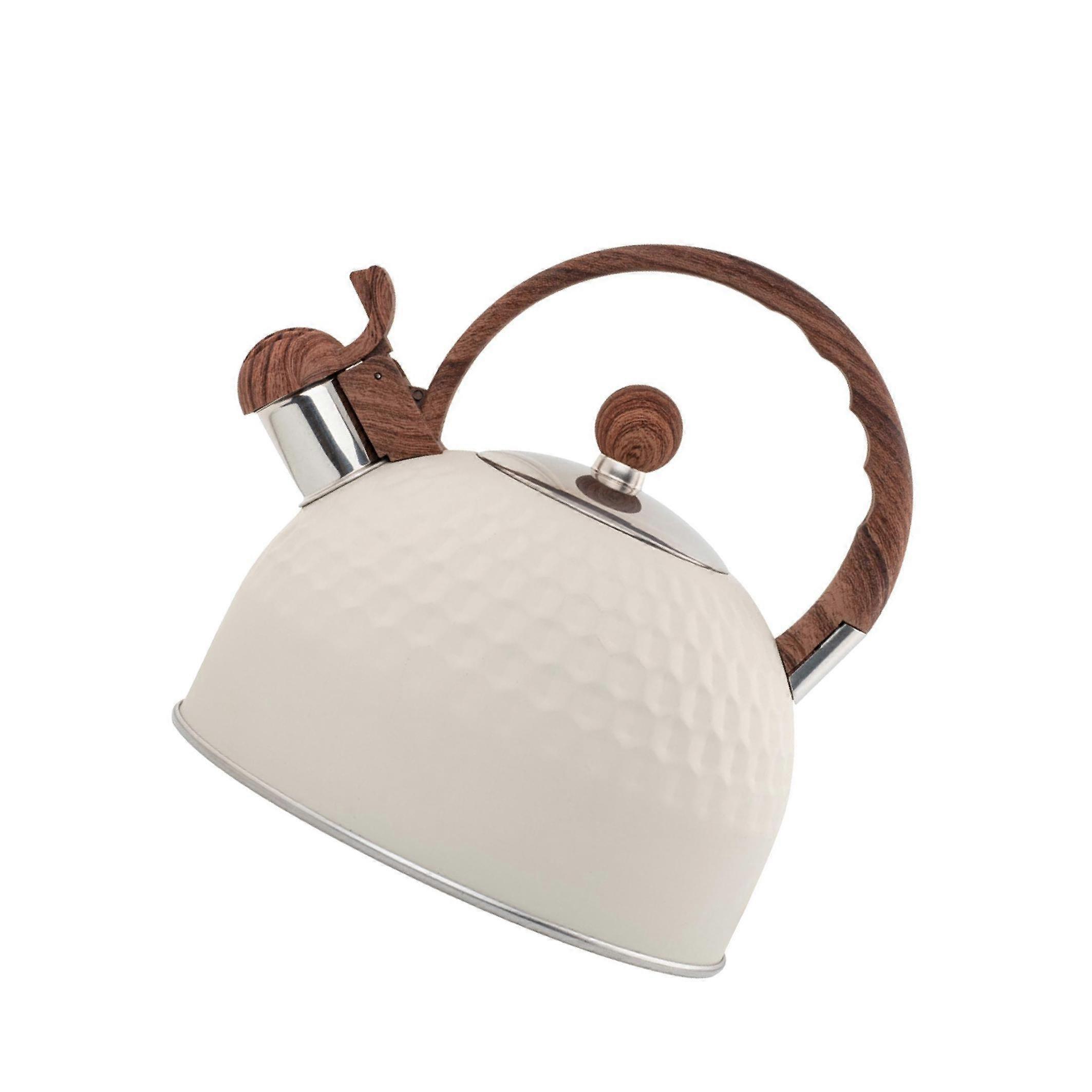 Enamel Whistling Tea Kettle, W/ Solid Bottom , White for Family Kitchen