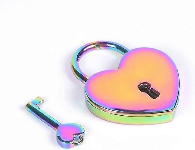 Padlock HeartShaped With Key, Metal Padlock, RainbowColored Finish