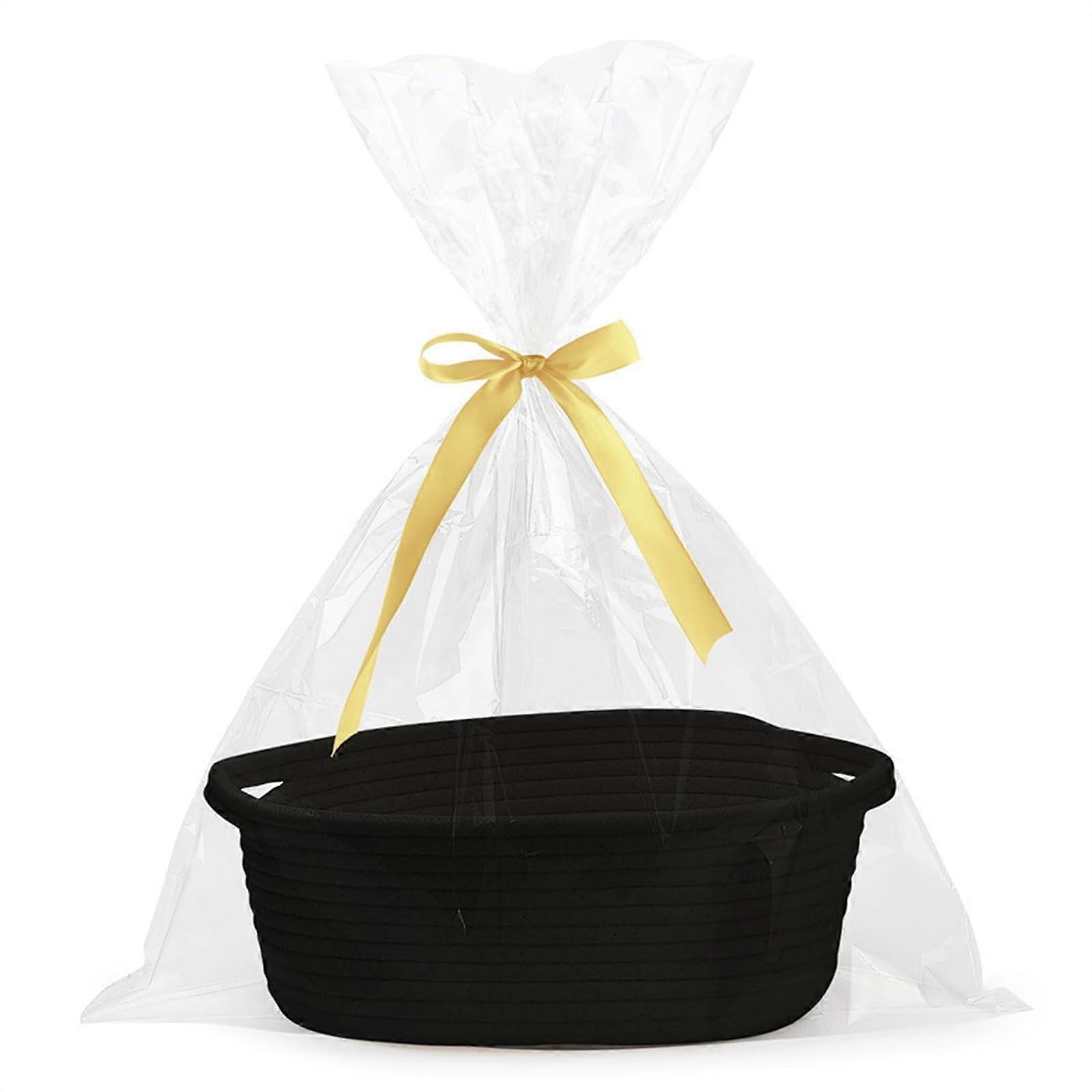 Spacious Woven Storage Basket With Sturdy Cotton Rope And Elegant Handle Black For Home Organization