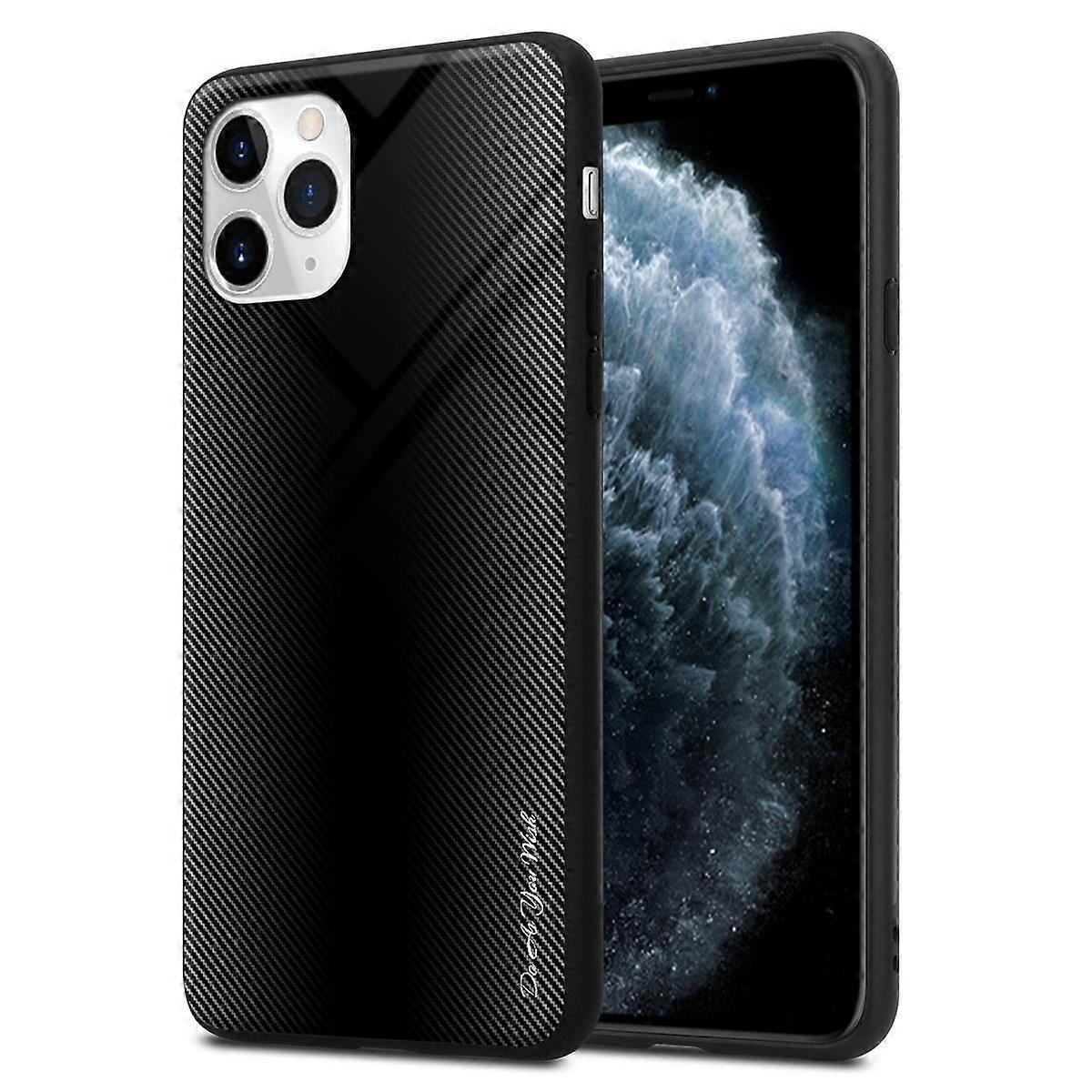 iPhone 11 PRO Case TPU 保护壳 - 后盖带保护玻璃 - 条纹玻璃