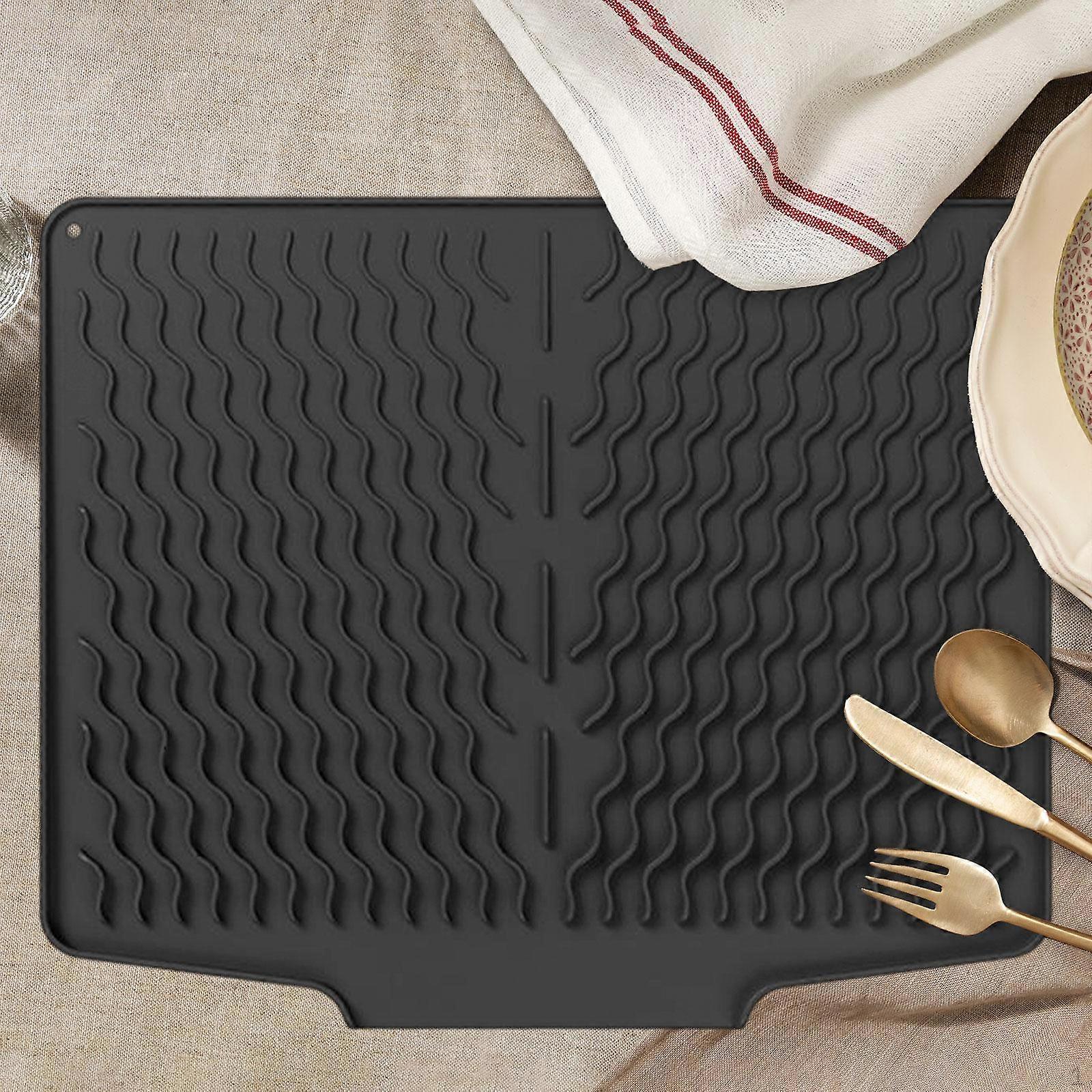 Dish Drainer Mat Silicone Pad for Kitchen Counter with Drainage Feature