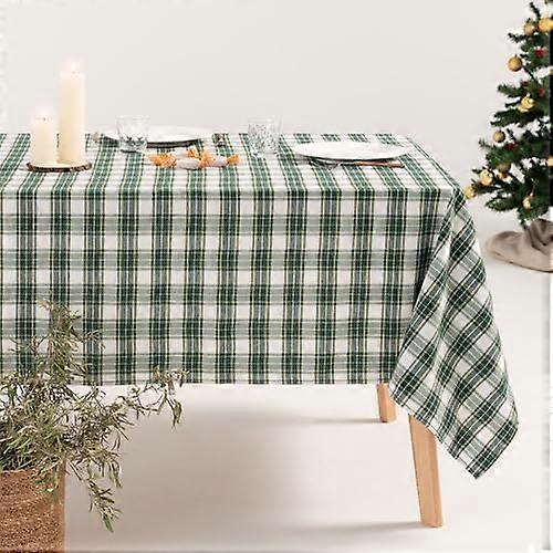 GAMUSI Tablecloth Rectangular Table Christmas Fabric Chequered White and Green Gold Thread Dining Table Christmas Decoration 140 x 240 cm Green1210