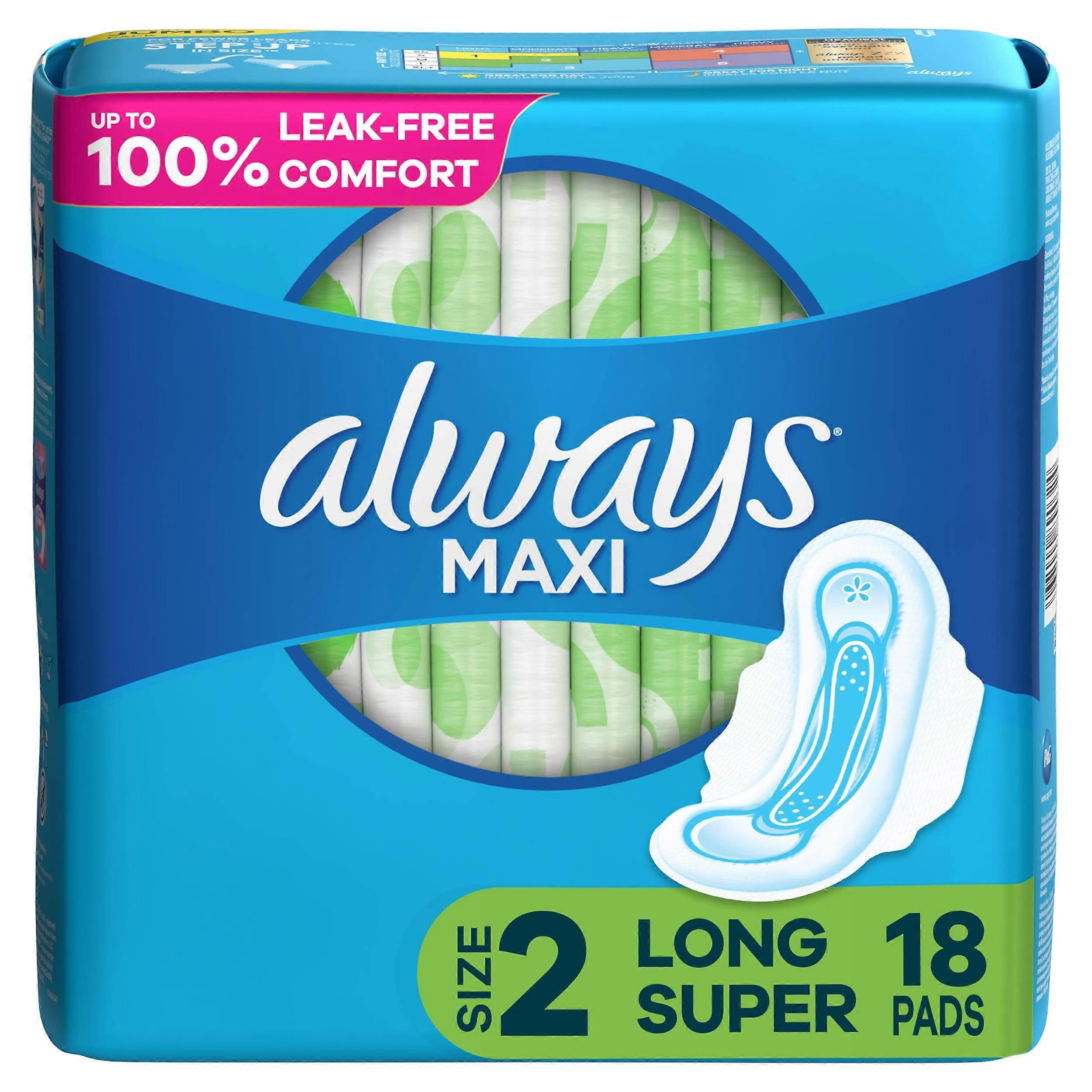 Always Maxi Pads With Wings And Daytime Super Absorbency, Size 2, 18 Ea