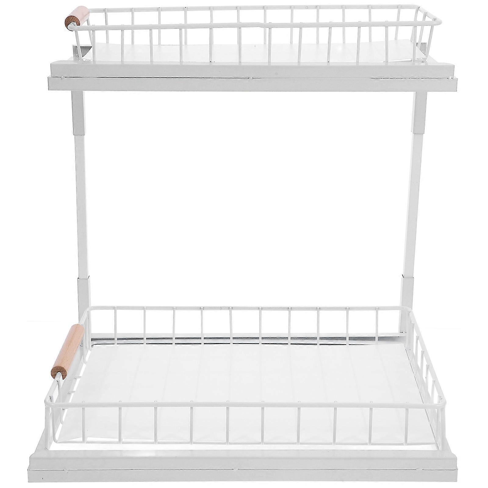 White Under Sink Organizer Kitchen Cabinet Storage Rack with -Tier Shelf