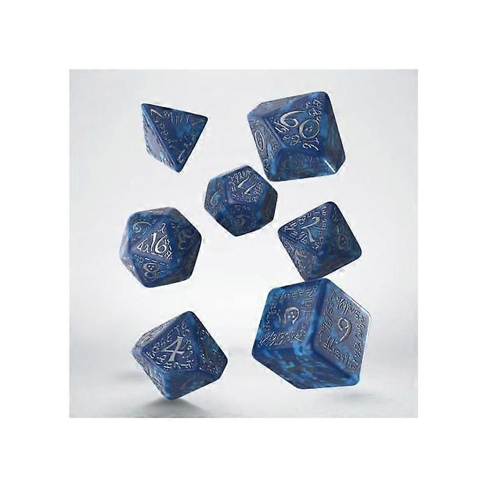 Set of 7 Pearl Dice - Elvish - Blue and Silver