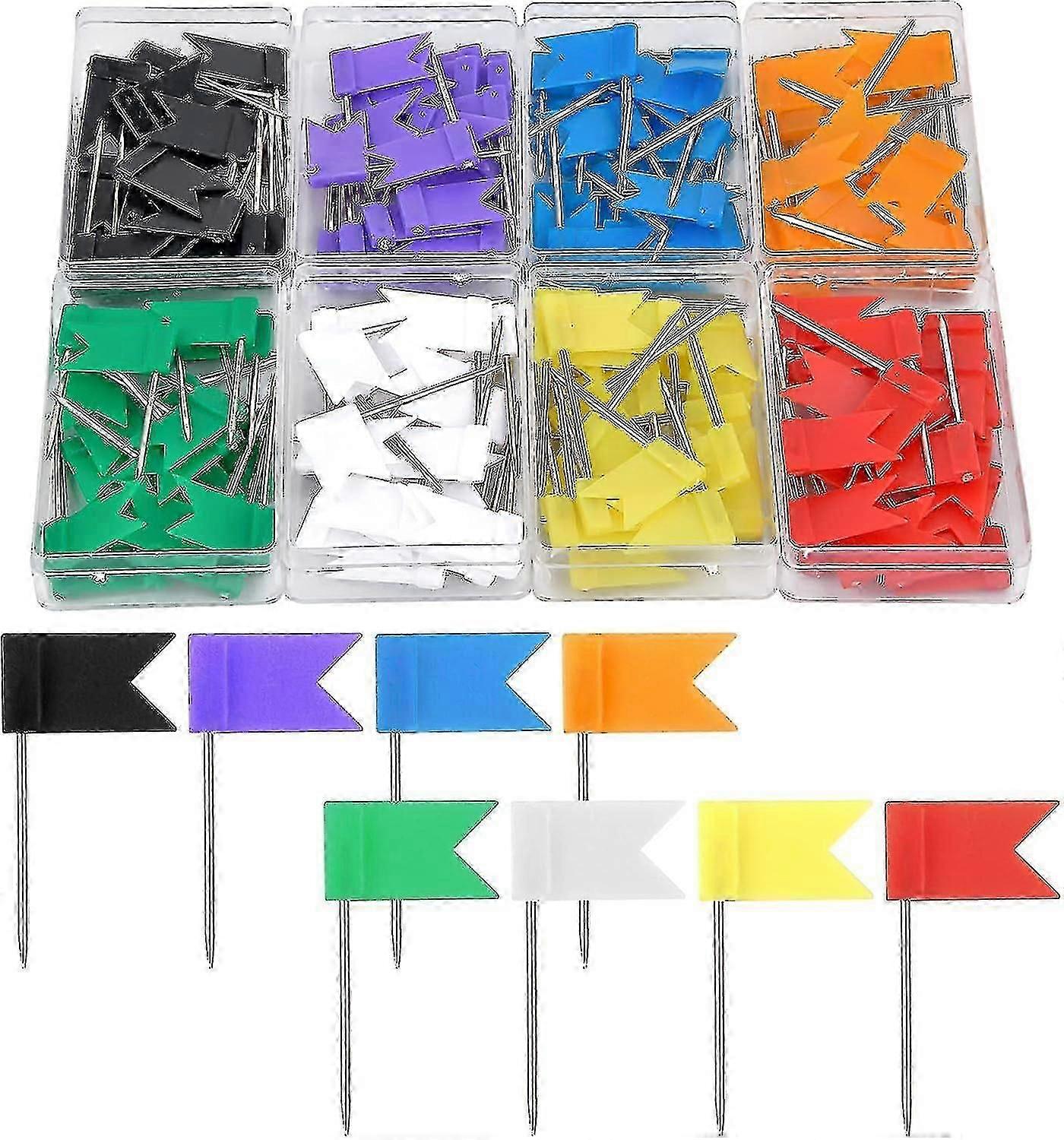 World Map Flag Pins Set with Cork Board Marker for Travel Bulletin Boards, 160 Pins 8 Boxes