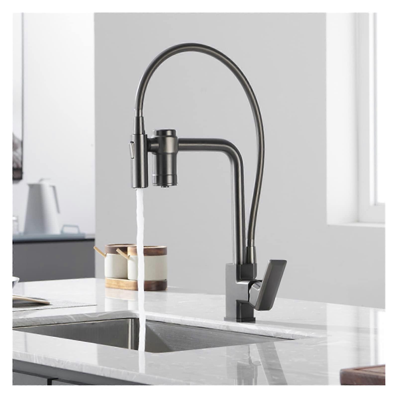 Kitchen Faucet with Water Purifier Filter, AllCopper Hot and Cold Mixer, 360° Rotating PullOut Spout, Black Gun Grey