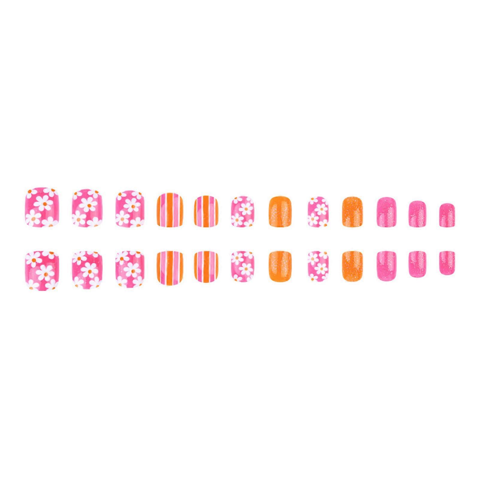 24 Pieces Acrylic Press On Nail Short Square Shape Artificial Nail With Flower Pattern For A Luxurious Manicure Look Multicolor