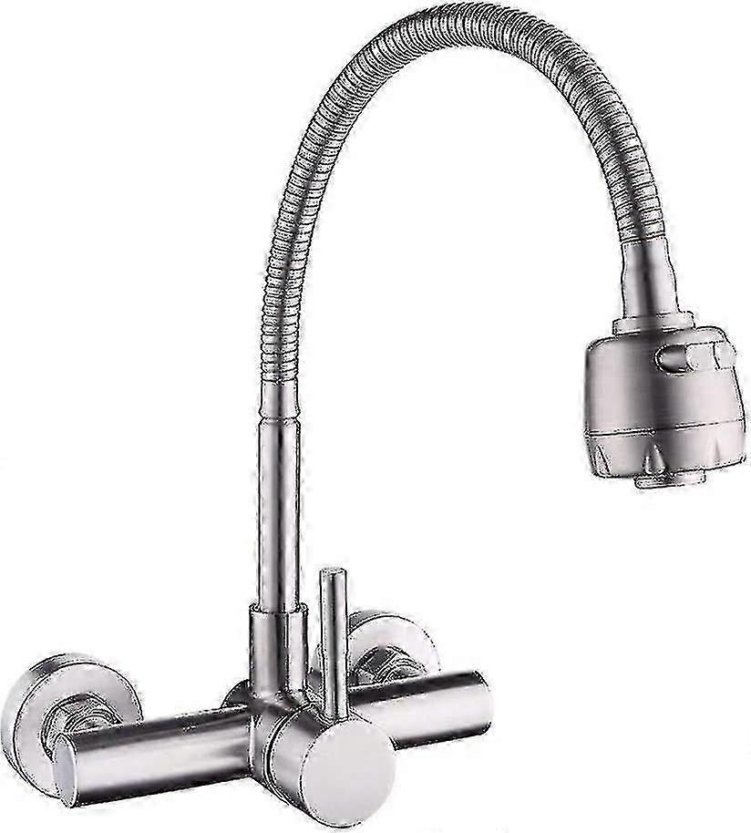 صنبور المطبخ مثبت على الحائط 304 صنبور بالوعة من الفولاذ المقاوم للصدأ 360 صنبور بالوعة قابل للتدوير مع خرطوم مرن