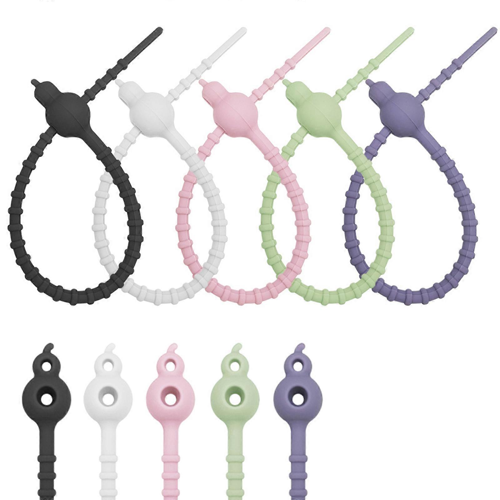 5Pcs Colorful Silicone Cable Managers Reusable and Stretchable Rubber Twist Ties Elastic Cord Organization Accessories Multicolor