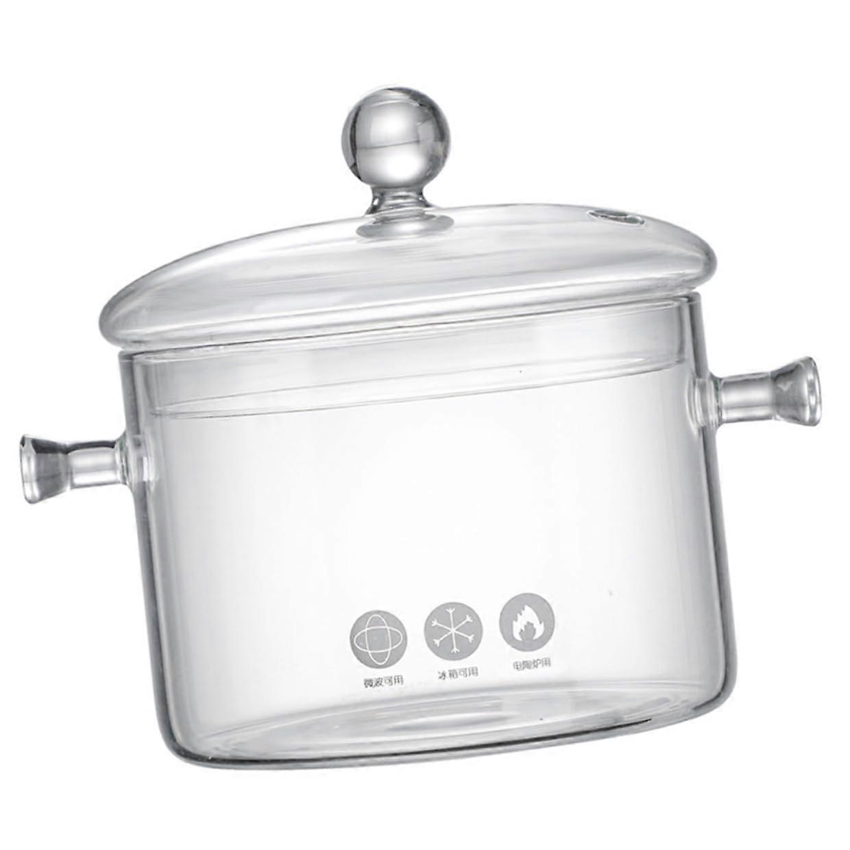 Transparent Glass Stew Pot with Double Handles, HeatResistant Soup Cooker for Even Heat and Easy Cleaning