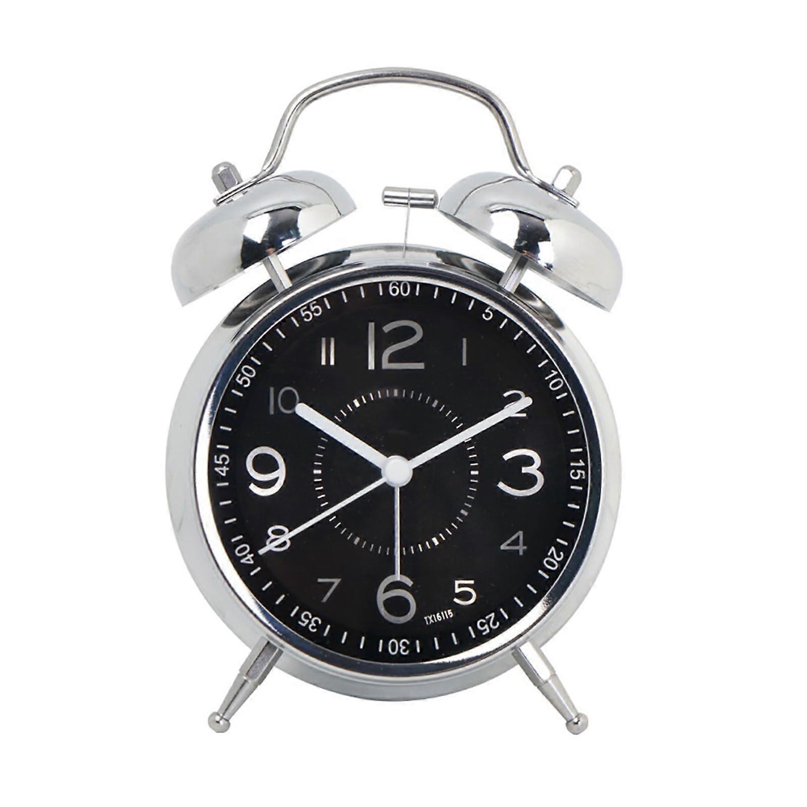 Alarm Clock with Silent Quartz Movement, Glow Pointer, Iron Art Table Clock for Bedroom and Study