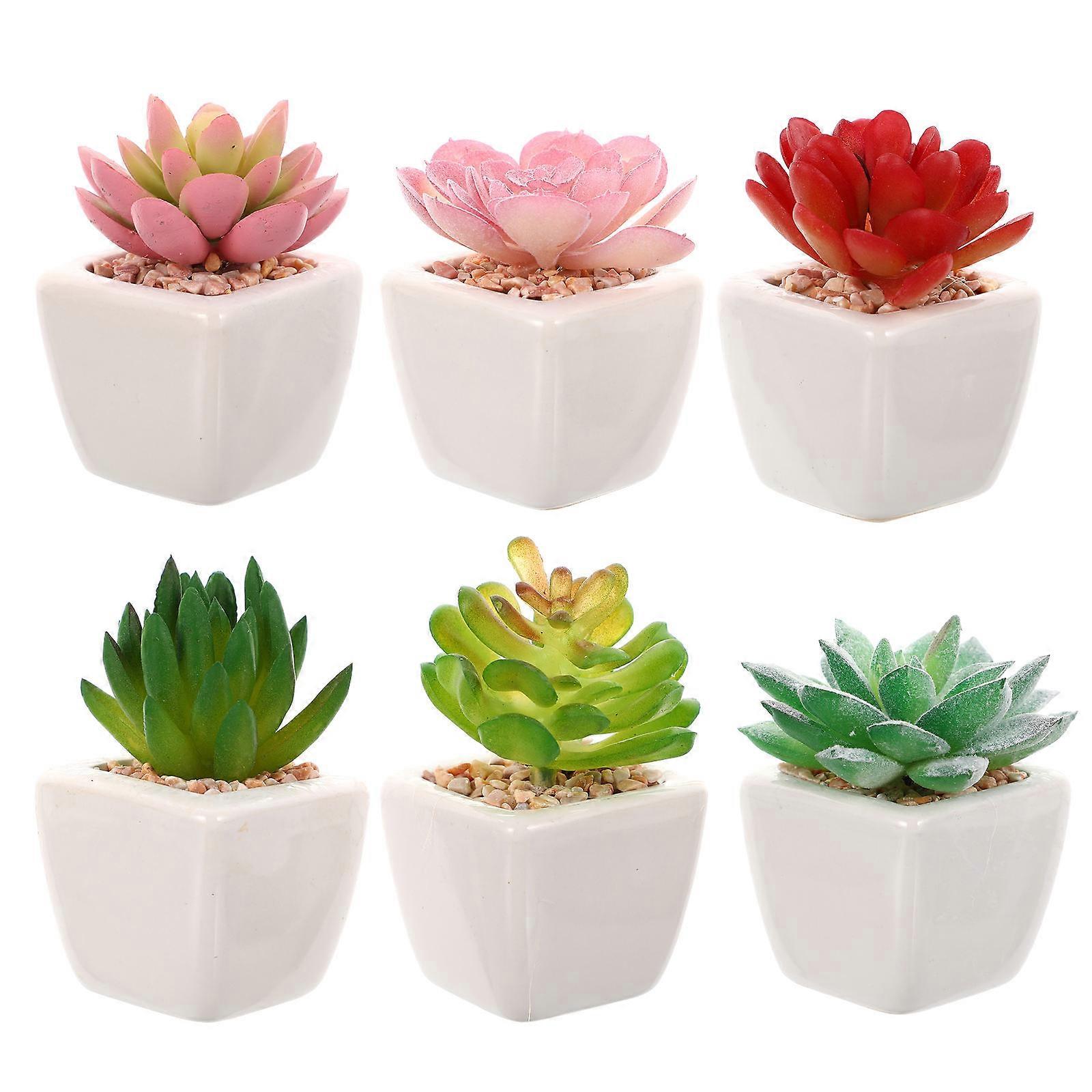 Small Artificial Plants In Pots Non-Fading Low Maintenance 8.5x4.5cm Assorted Color 6Pcs