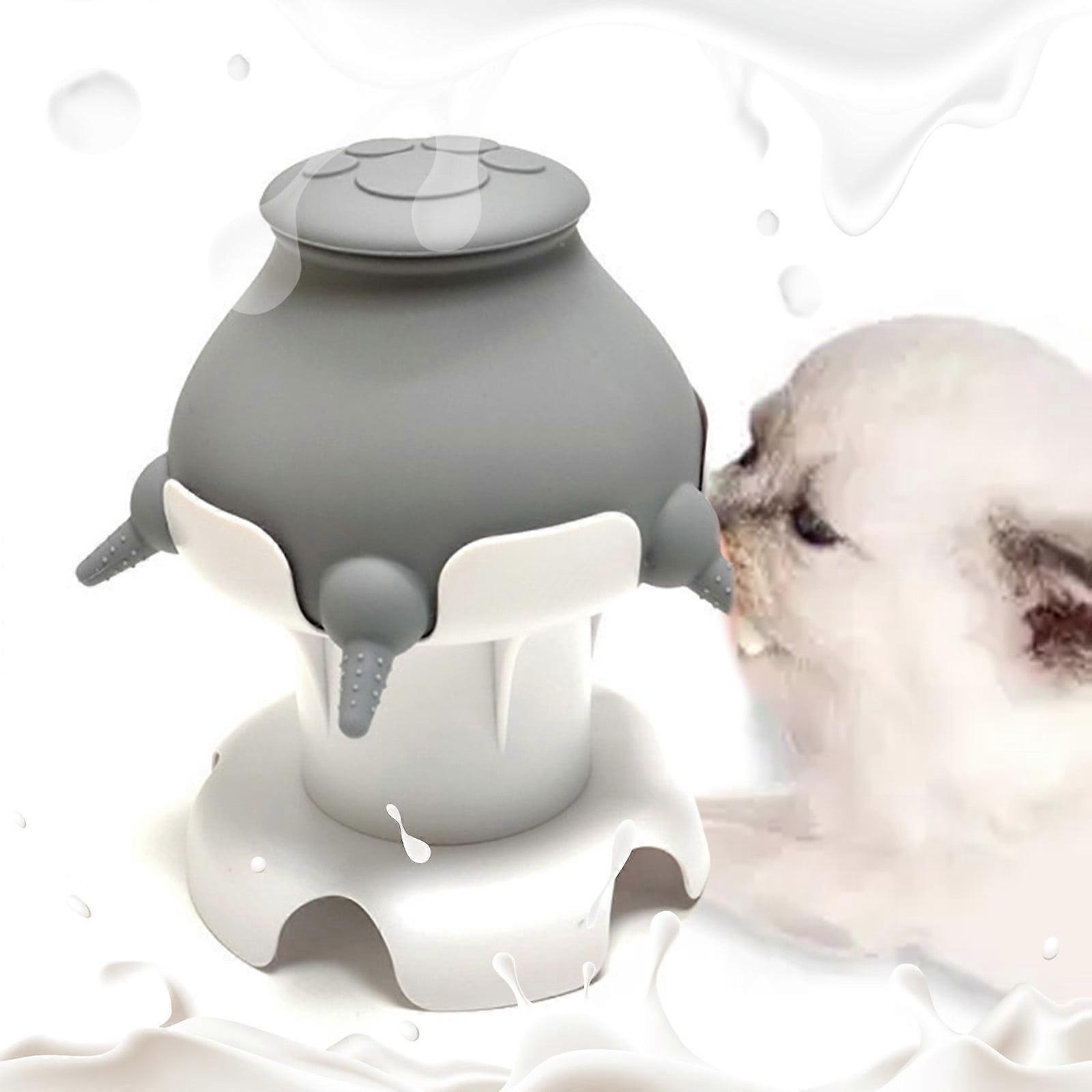 Puppy Bottles for Nursing, 240ml Silicone Feeder Bowl with 4 Nipples, compatible with Puppy Milk Feeders, Gray