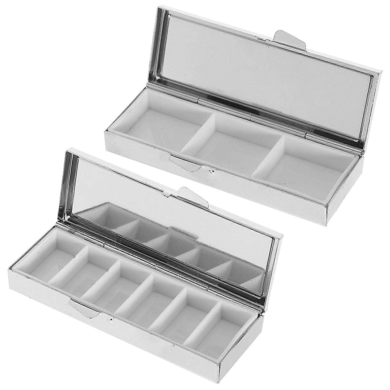 Portable Metal Pills Organizer 2Pcs Rectangle Medicine Case with Multiple Compartments
